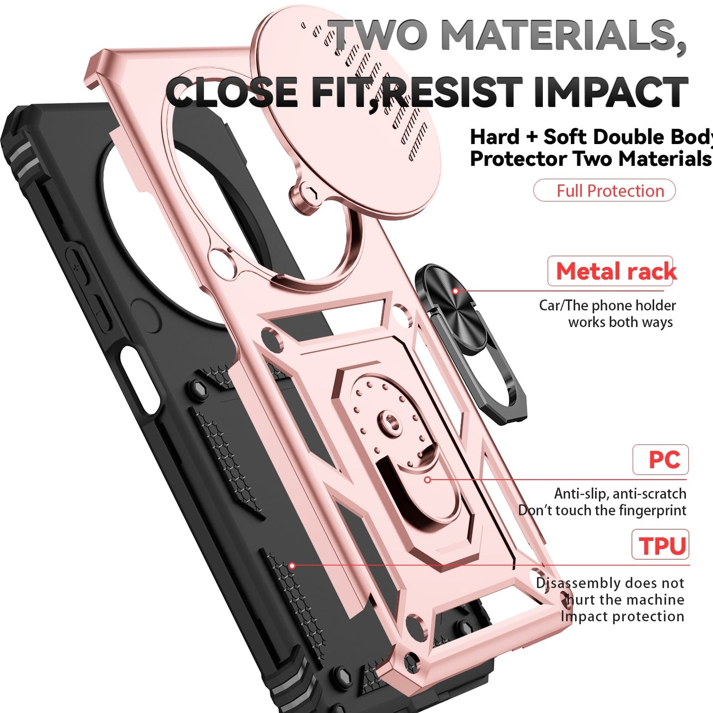 For Redmi 14C 4G Sliding Camshield Holder Phone Case(Rose Gold)