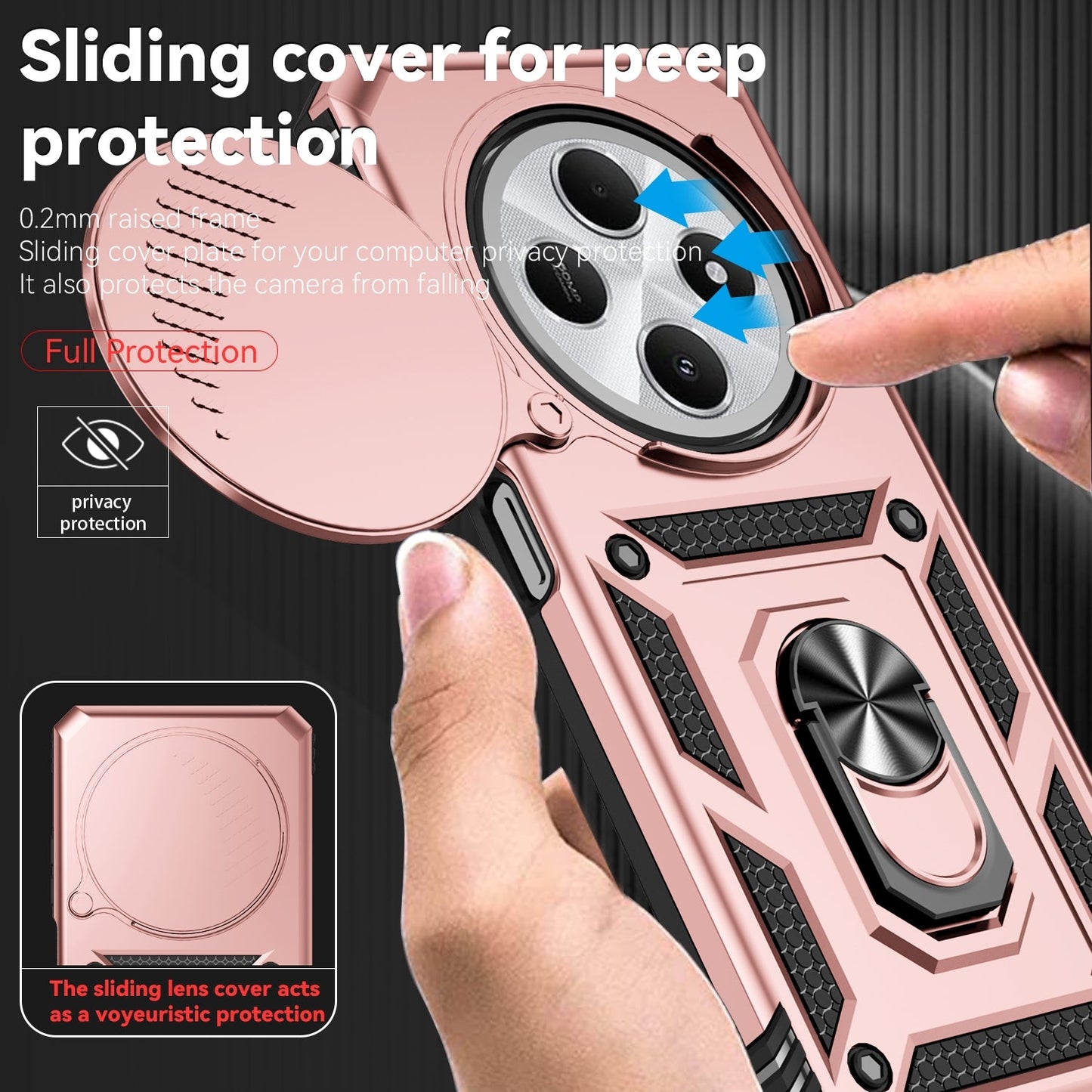 For Redmi 14C 4G Sliding Camshield Holder Phone Case(Rose Gold)