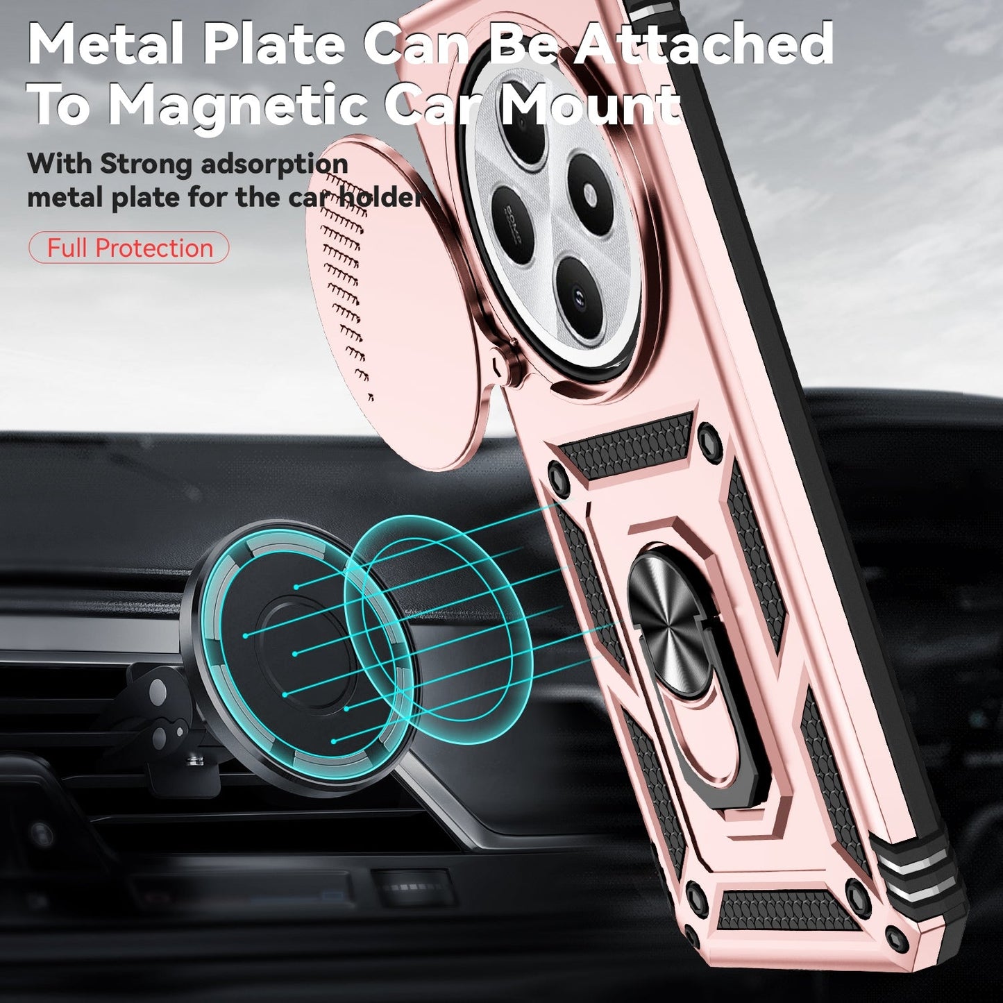 For Redmi 14C 4G Sliding Camshield Holder Phone Case(Rose Gold)