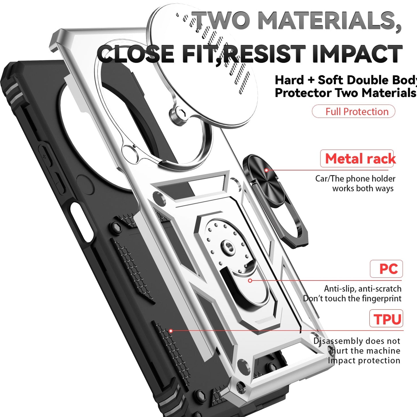 For Redmi 14C 4G Sliding Camshield Holder Phone Case(Silver)