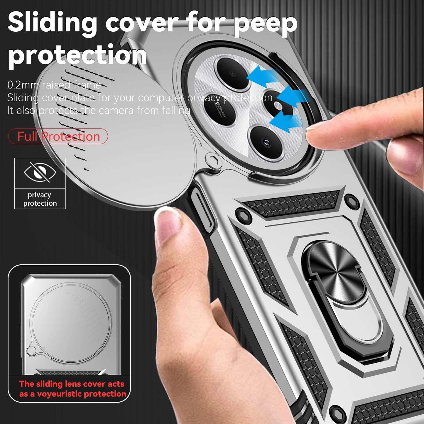 For Redmi 14C 4G Sliding Camshield Holder Phone Case(Silver)