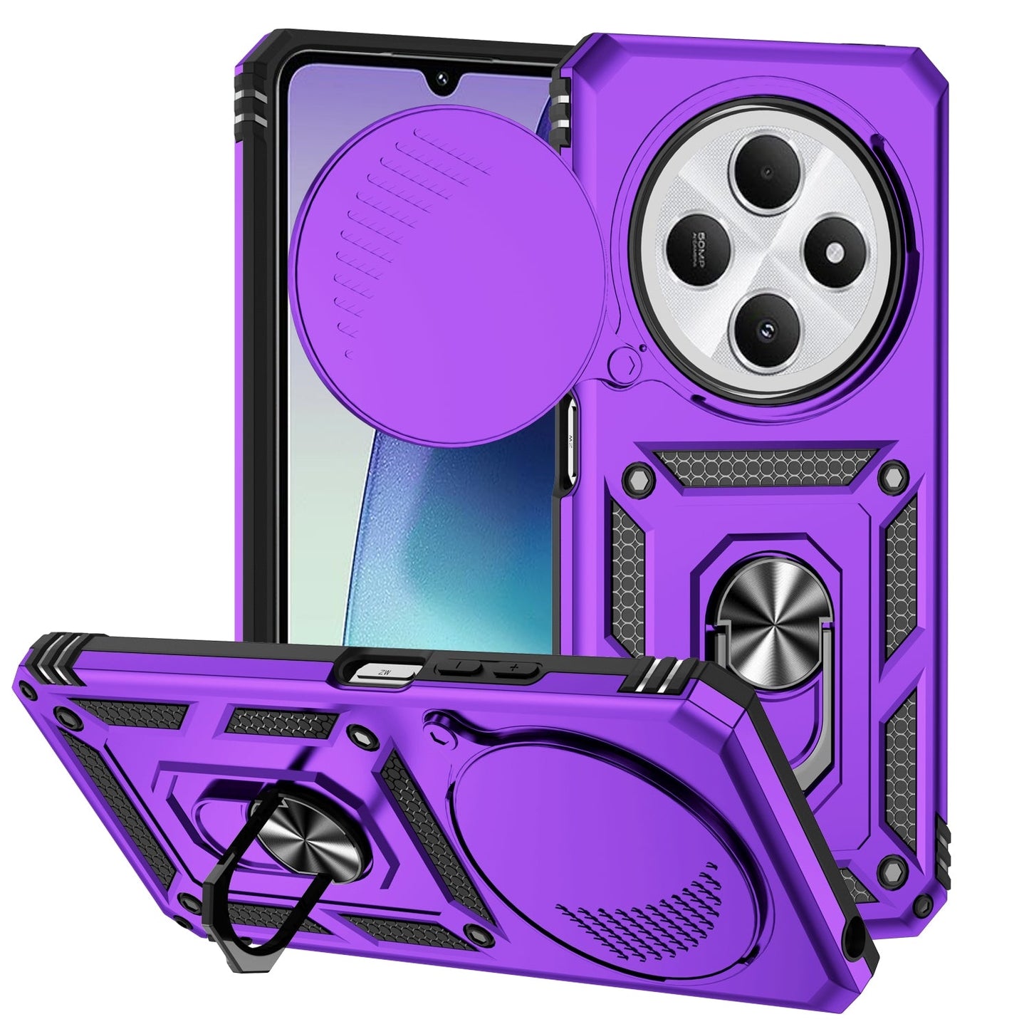 For Redmi 14C 4G Sliding Camshield Holder Phone Case(Purple)