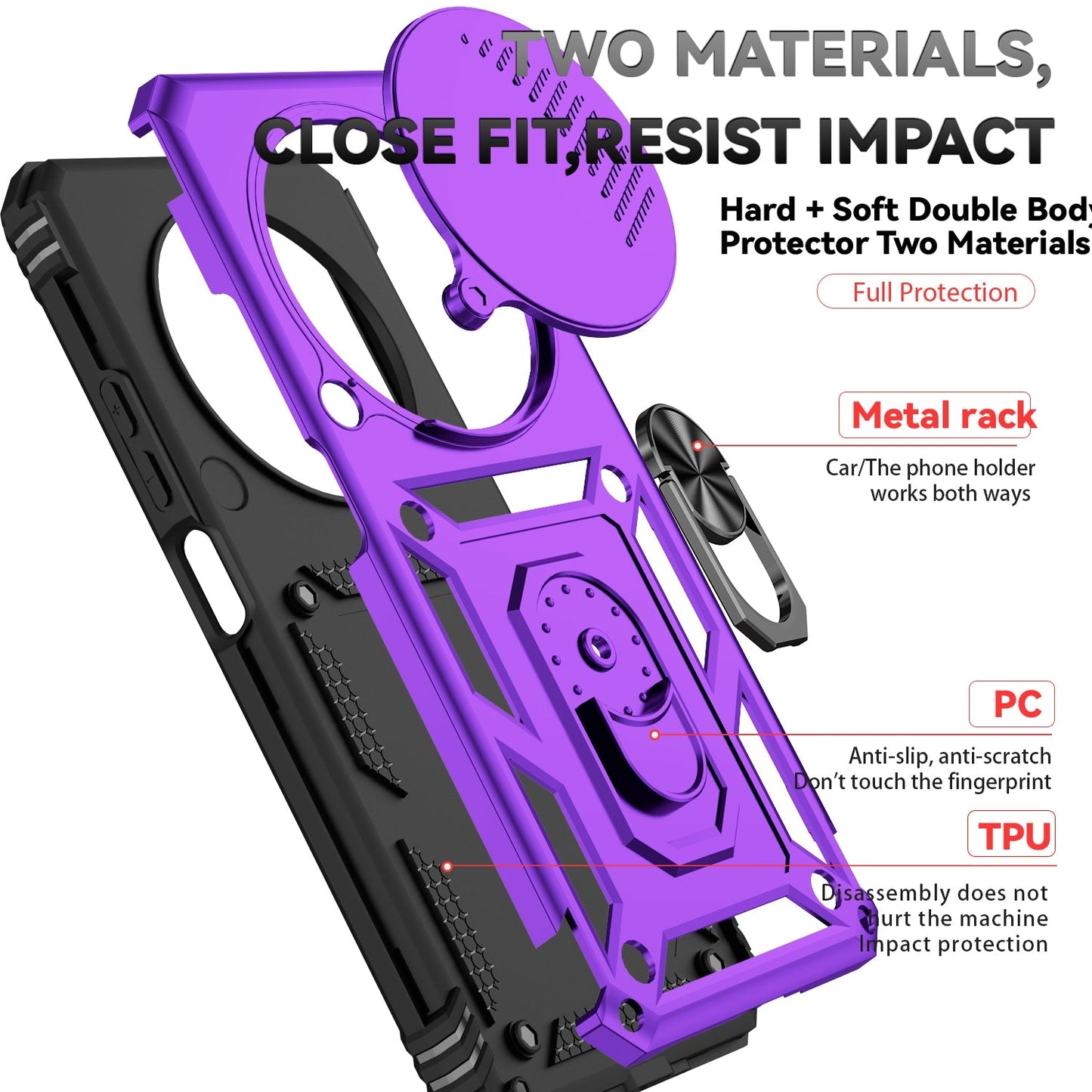 For Redmi 14C 4G Sliding Camshield Holder Phone Case(Purple)