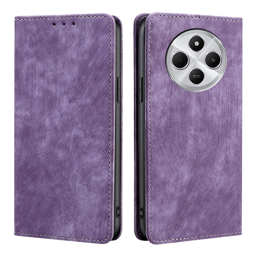 For Redmi 14C 4G RFID Anti-theft Brush Magnetic Leather Phone Case(Purple)