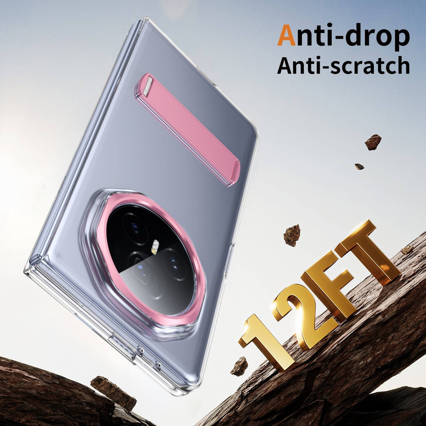 For Honor Magic V3 Ice-Cold Holder PC Hybrid TPU Phone Case(Pink)