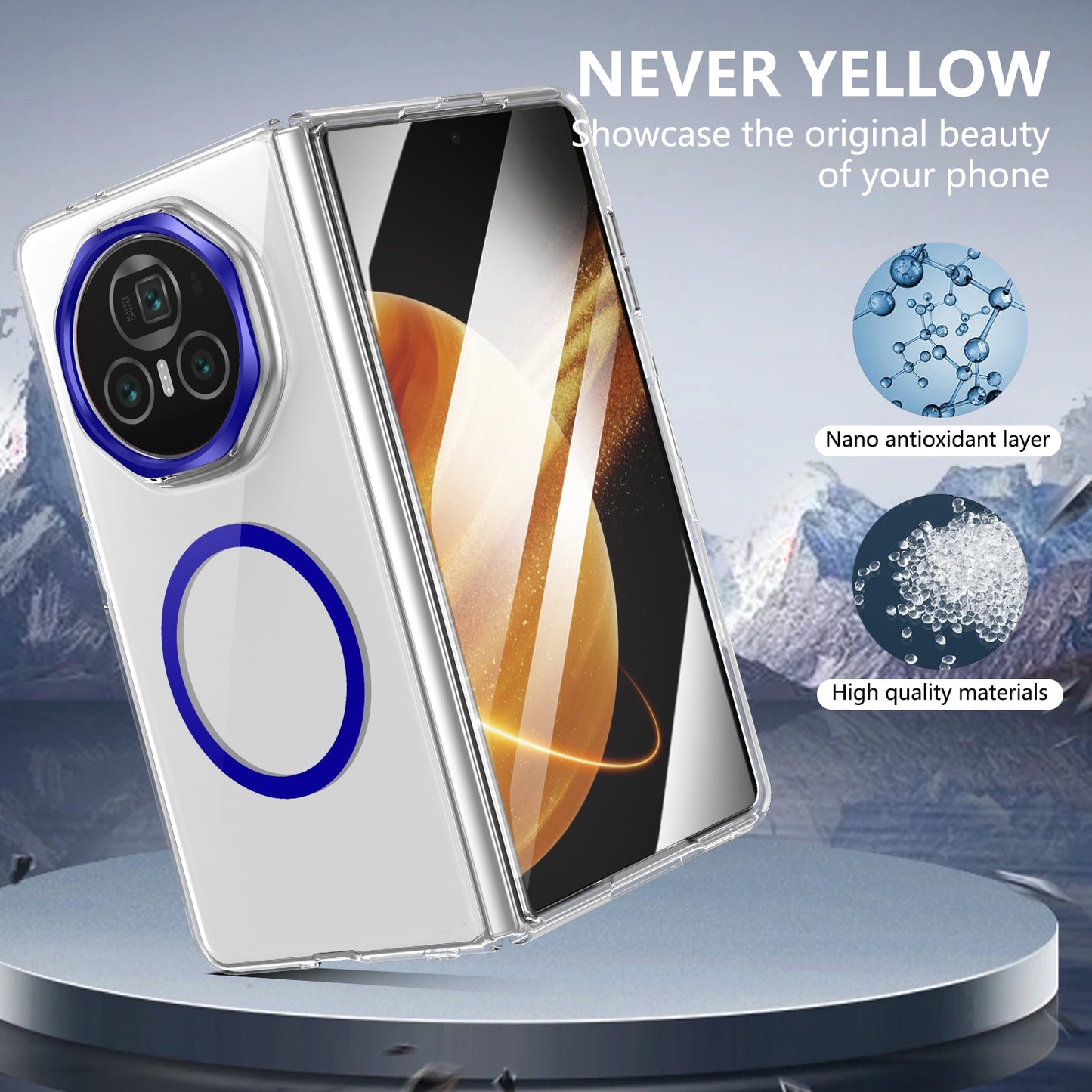 For Honor Magic V3 lce Folding Series MagSafe Integrated Clear PC Phone Case(Royal Blue)