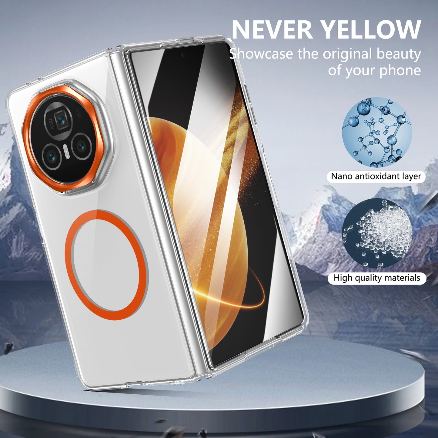 For Honor Magic V3 lce Folding Series MagSafe Integrated Clear PC Phone Case(Orange)