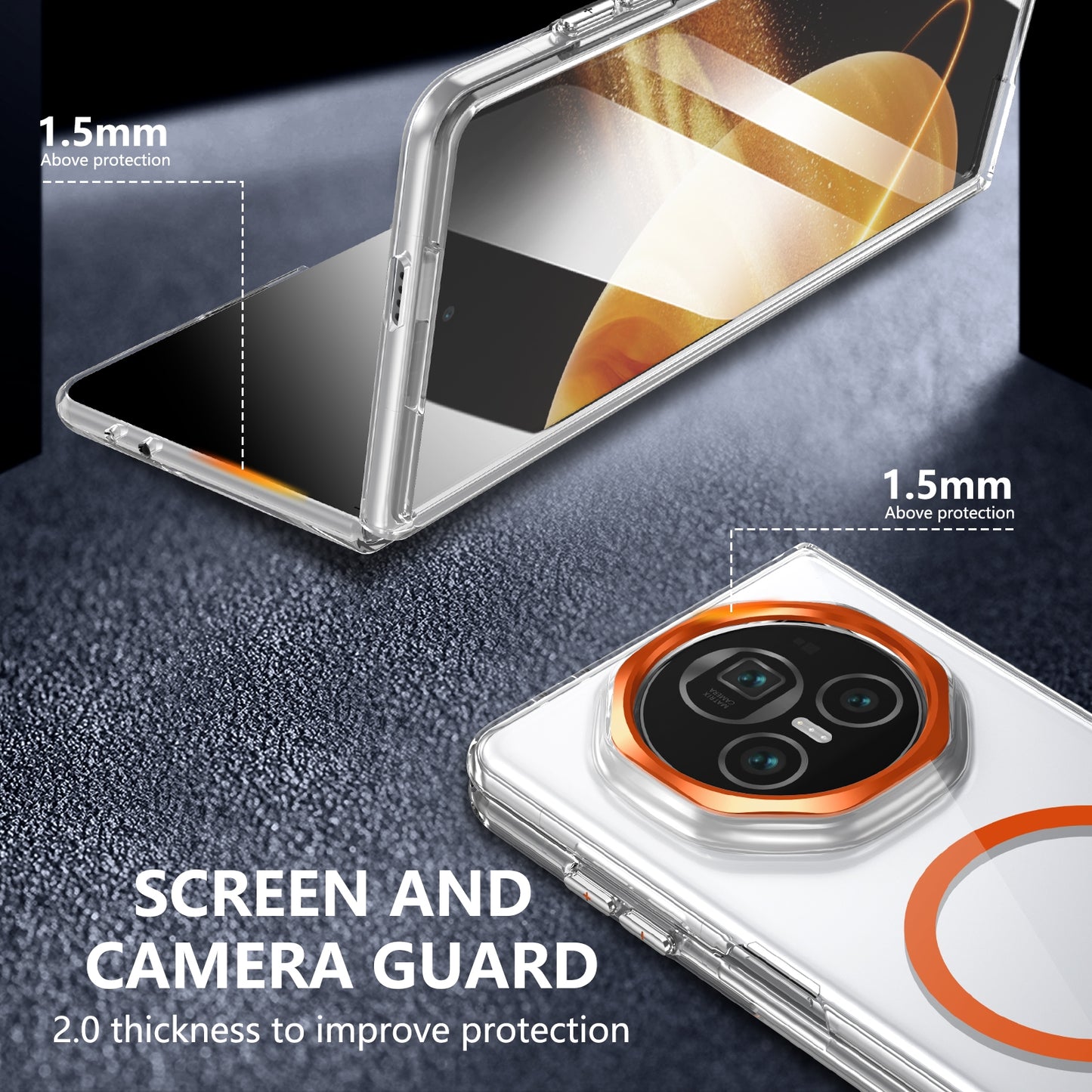 For Honor Magic V3 lce Folding Series MagSafe Integrated Clear PC Phone Case(Orange)