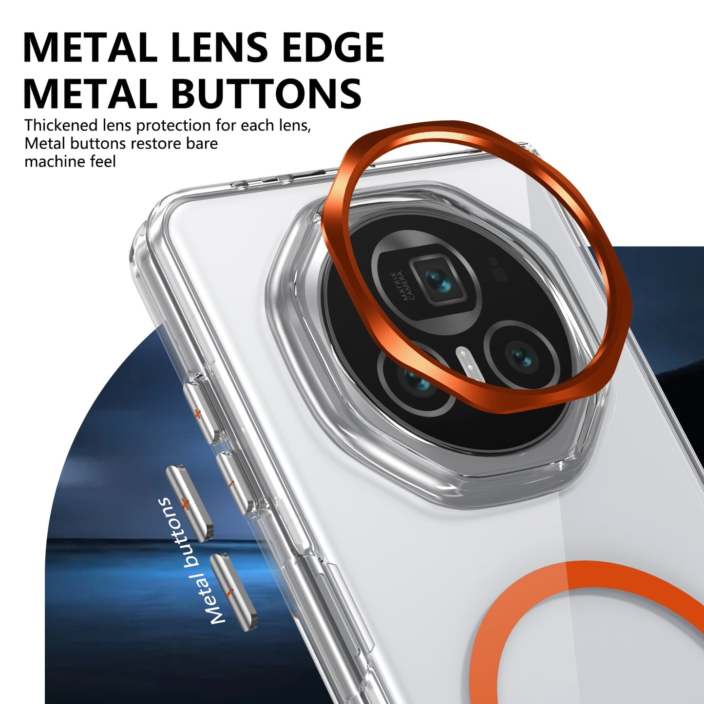 For Honor Magic V3 lce Folding Series MagSafe Integrated Clear PC Phone Case(Orange)