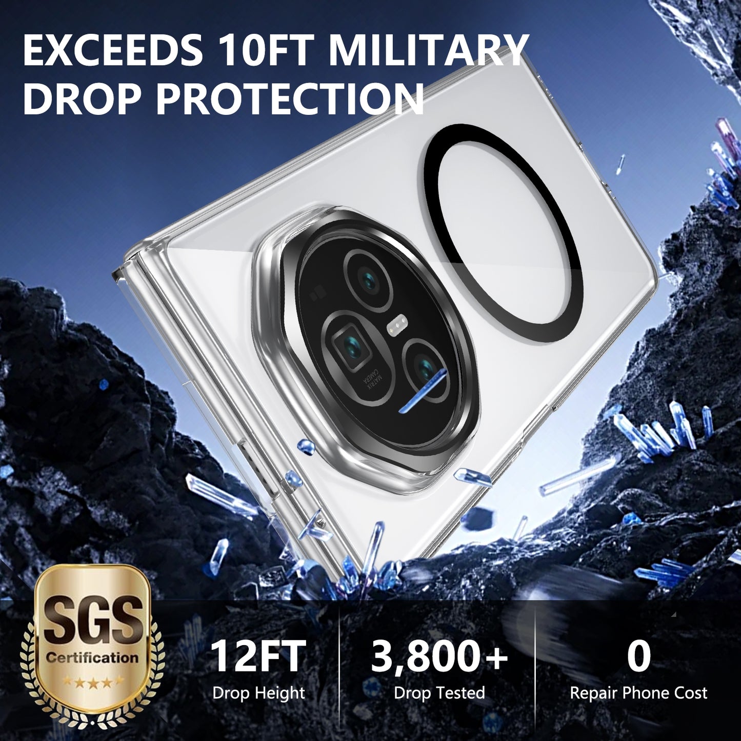 For Honor Magic V3 lce Folding Series MagSafe Integrated Clear PC Phone Case(Black)