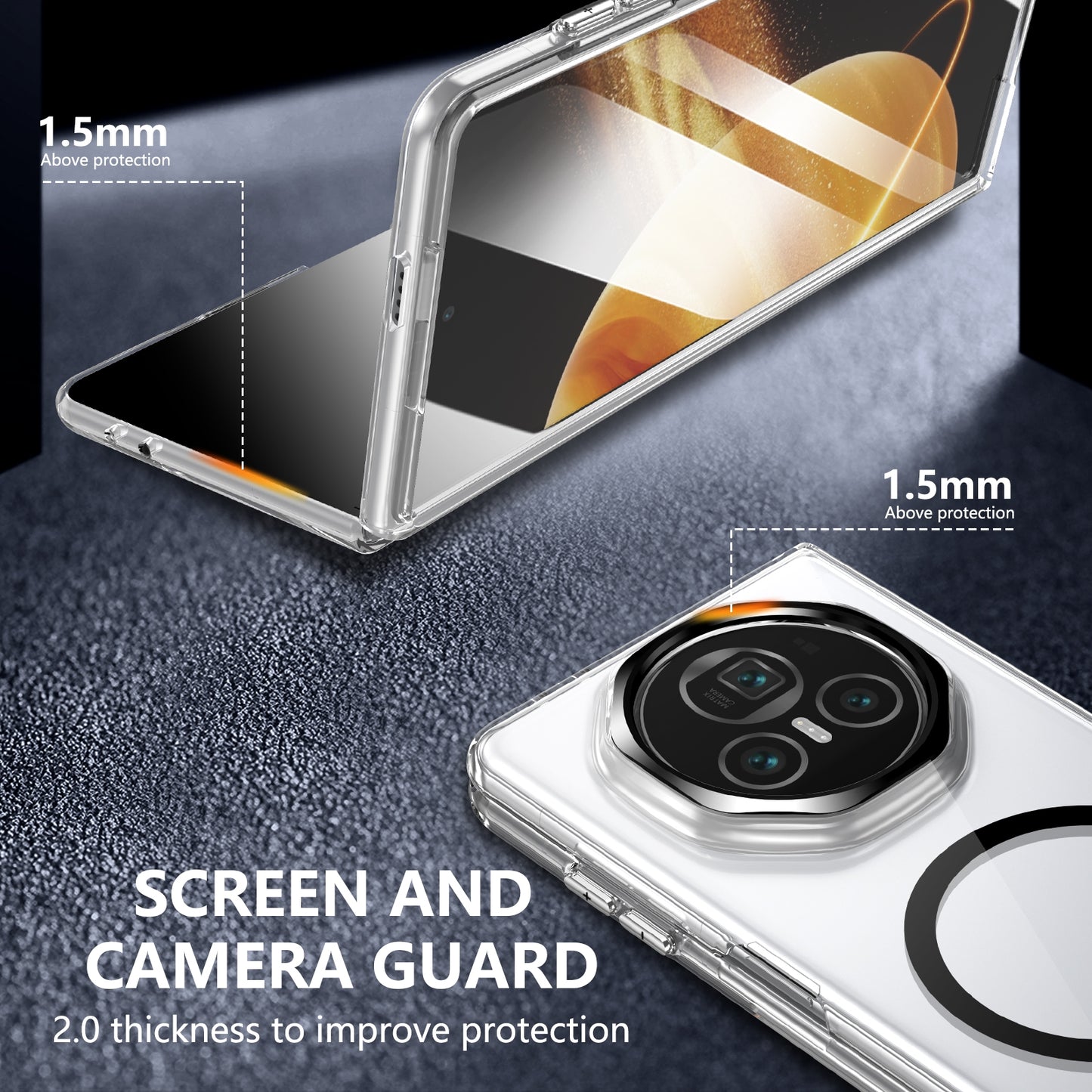 For Honor Magic V3 lce Folding Series MagSafe Integrated Clear PC Phone Case(Black)