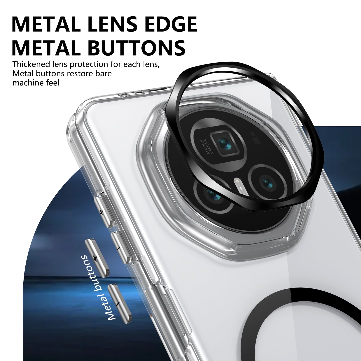 For Honor Magic V3 lce Folding Series MagSafe Integrated Clear PC Phone Case(Black)