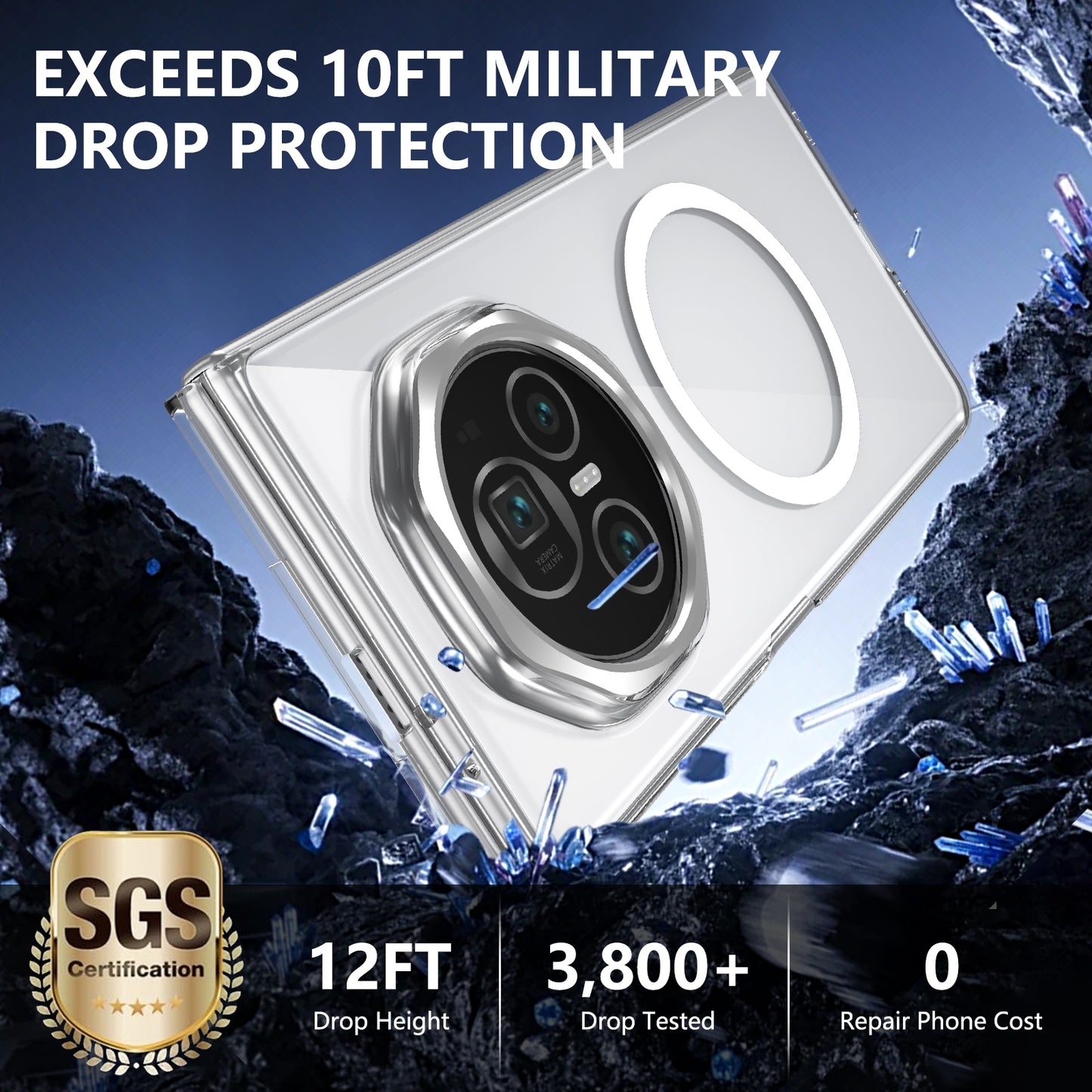 For Honor Magic V3 lce Folding Series MagSafe Integrated Clear PC Phone Case(Silver)