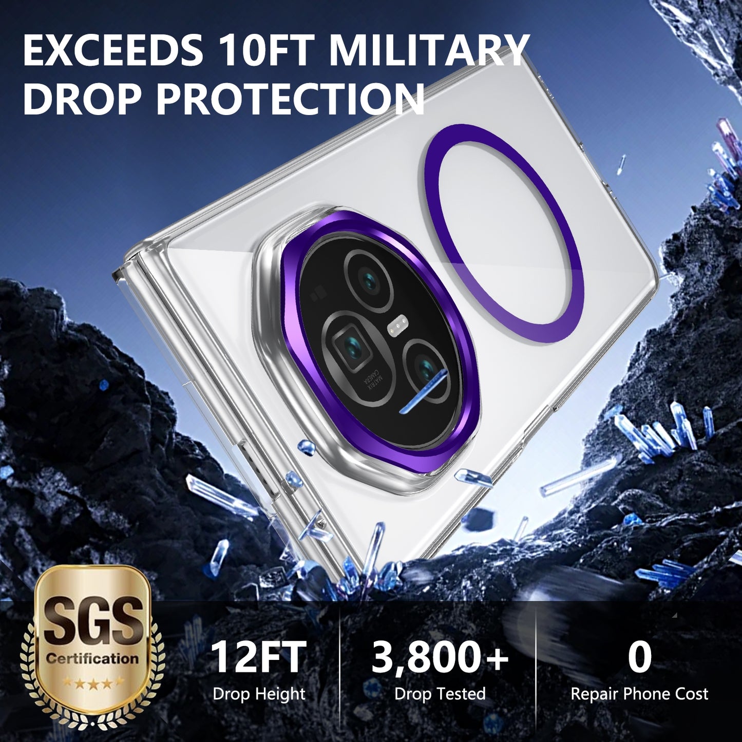 For Honor Magic V3 lce Folding Series MagSafe Integrated Clear PC Phone Case(Purple)