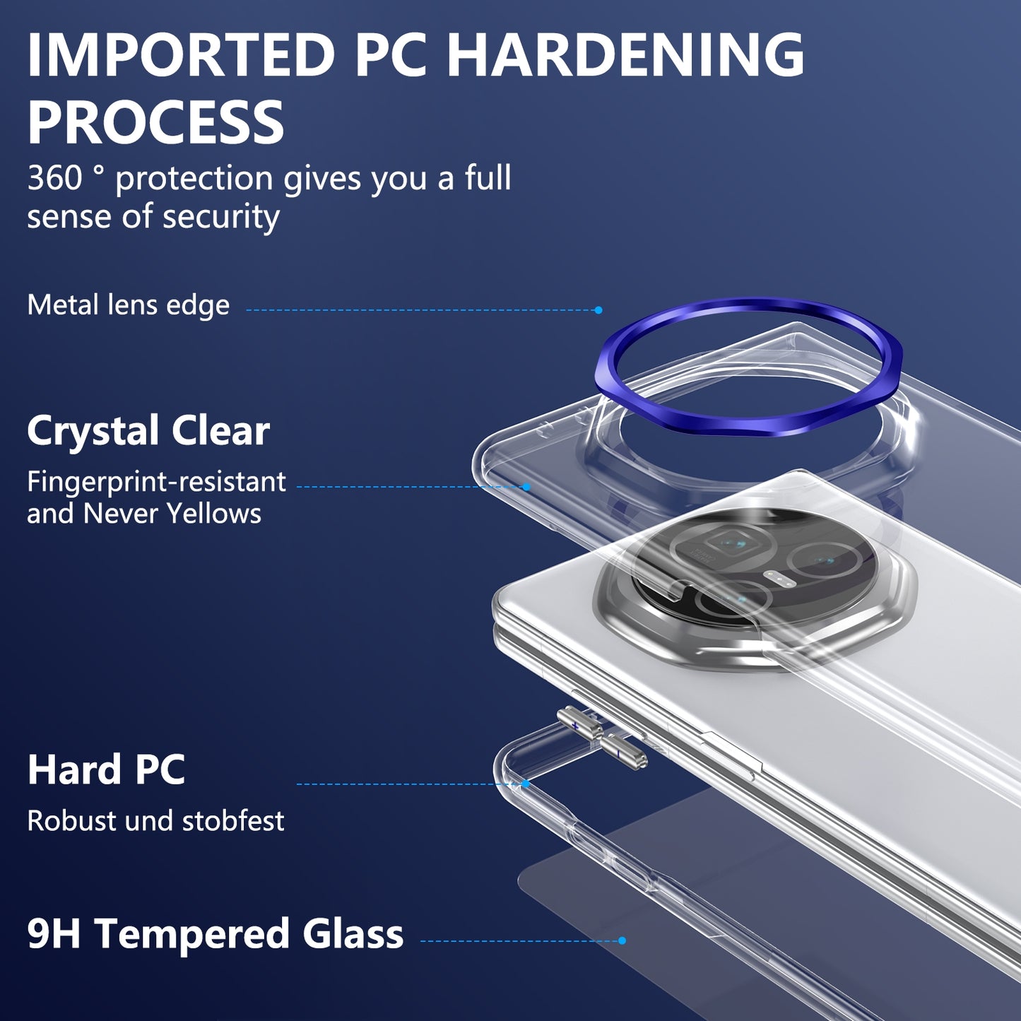 For Honor Magic V3 lce Folding Series Integrated Clear PC Phone Case(Royal Blue)