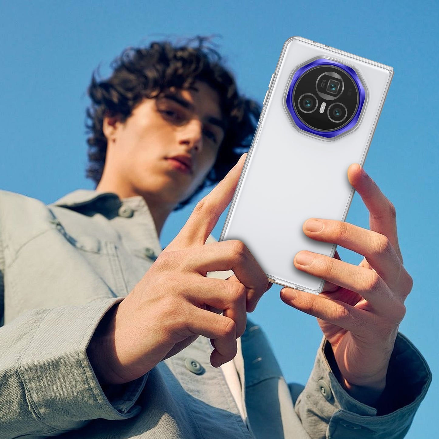 For Honor Magic V3 lce Folding Series Integrated Clear PC Phone Case(Royal Blue)