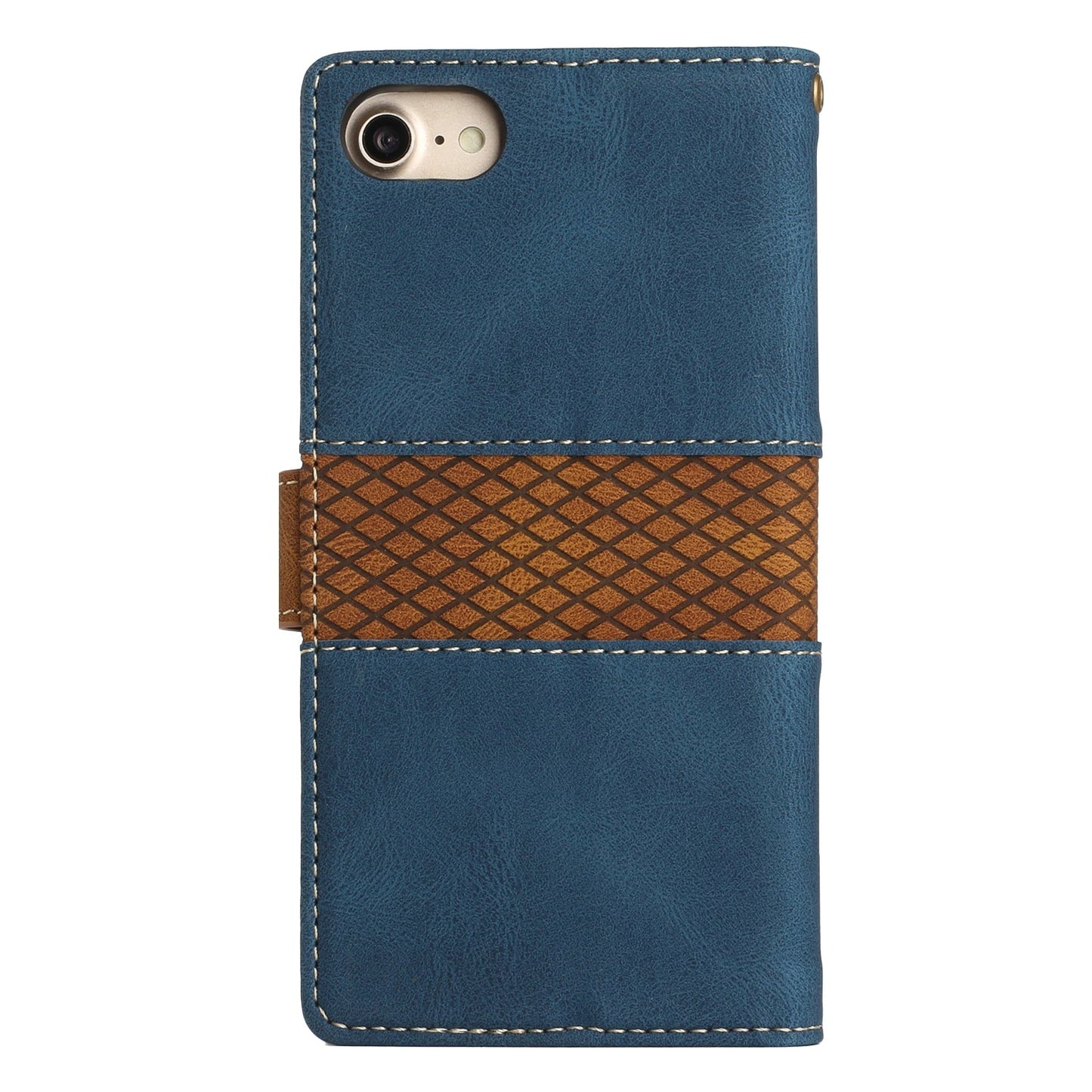 For iPhone 16e Grid Stitching Leather Phone Case with Lanyard(Blue)