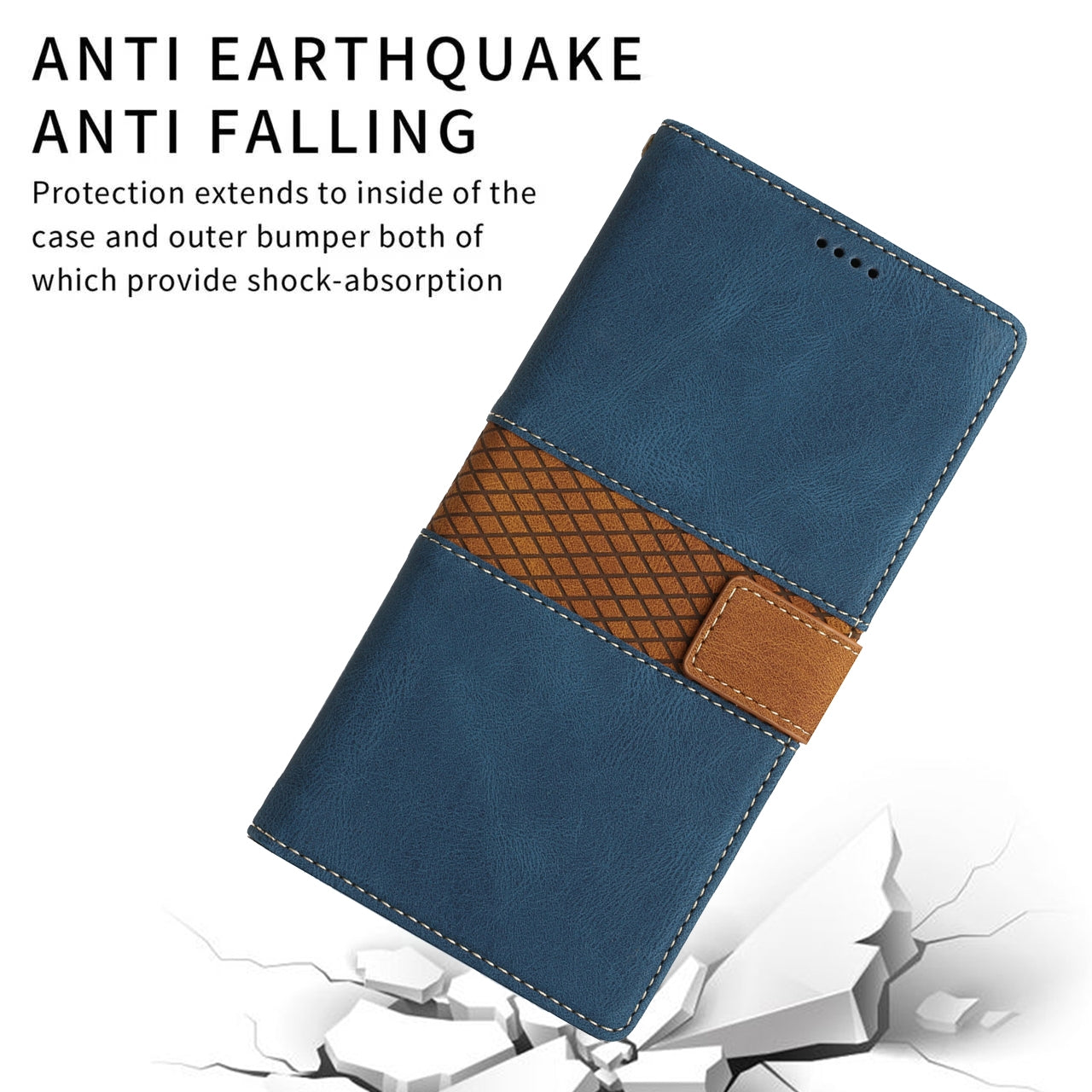 For iPhone 16e Grid Stitching Leather Phone Case with Lanyard(Blue)