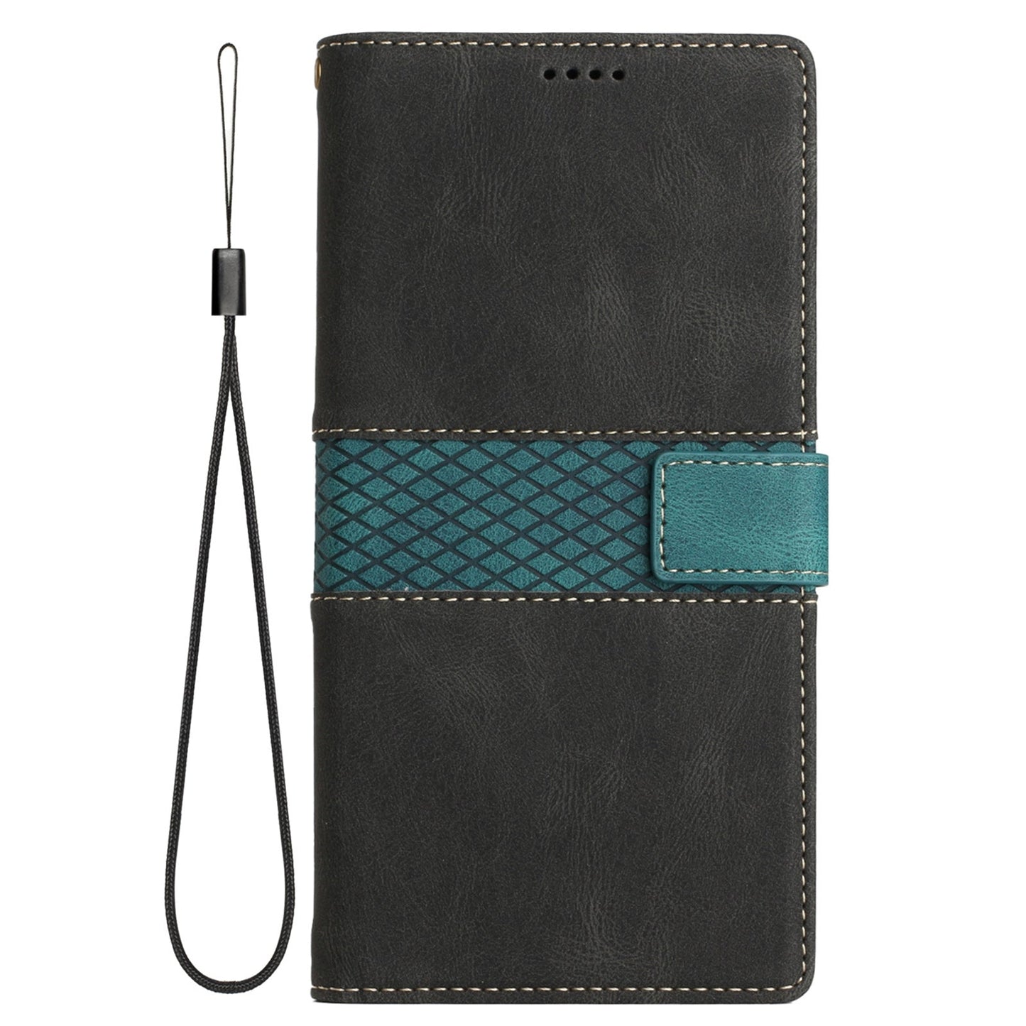 For iPhone 16e Grid Stitching Leather Phone Case with Lanyard(Black)