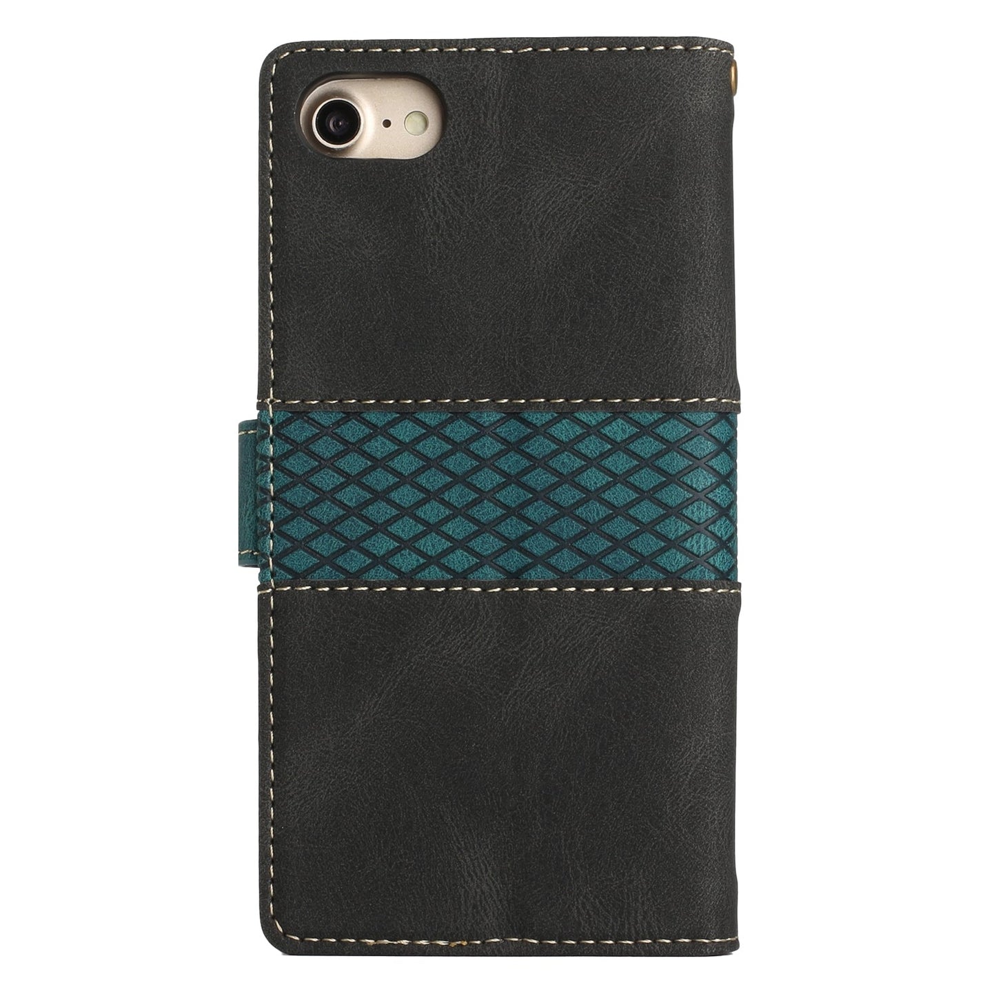 For iPhone 16e Grid Stitching Leather Phone Case with Lanyard(Black)