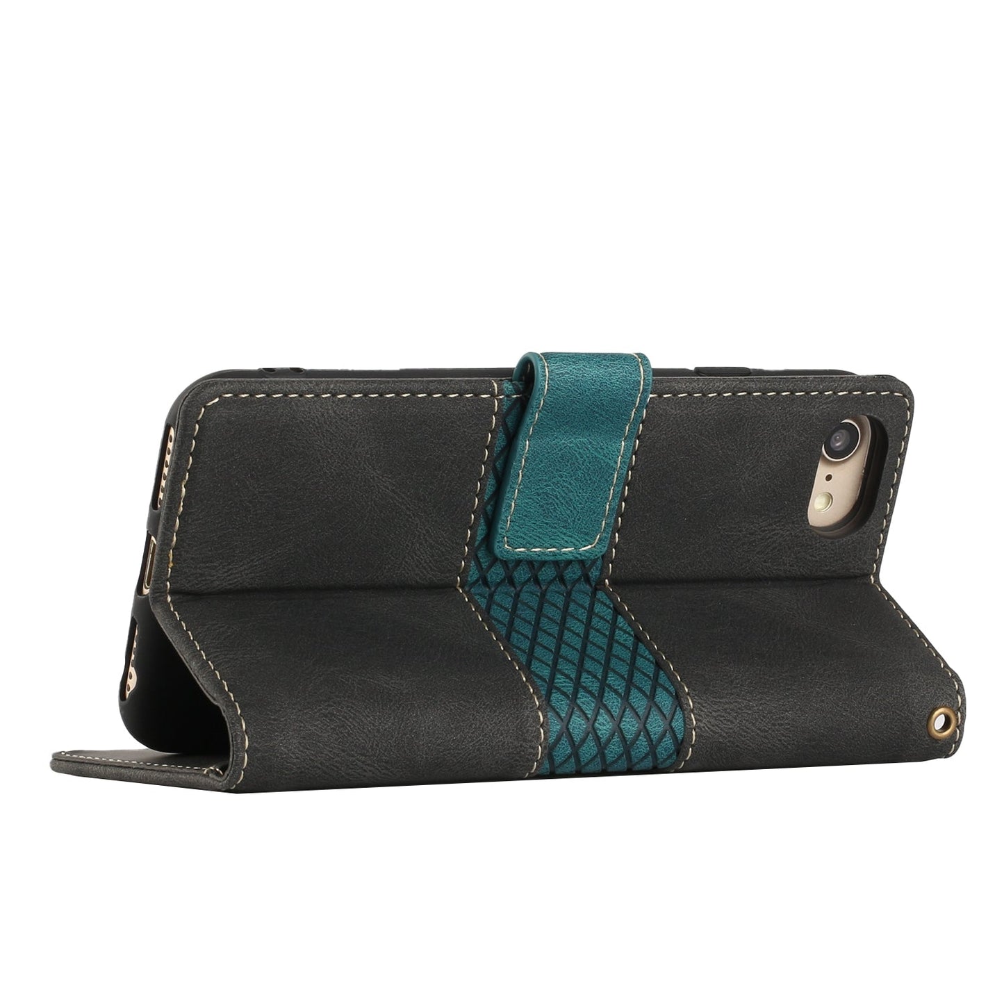 For iPhone 16e Grid Stitching Leather Phone Case with Lanyard(Black)