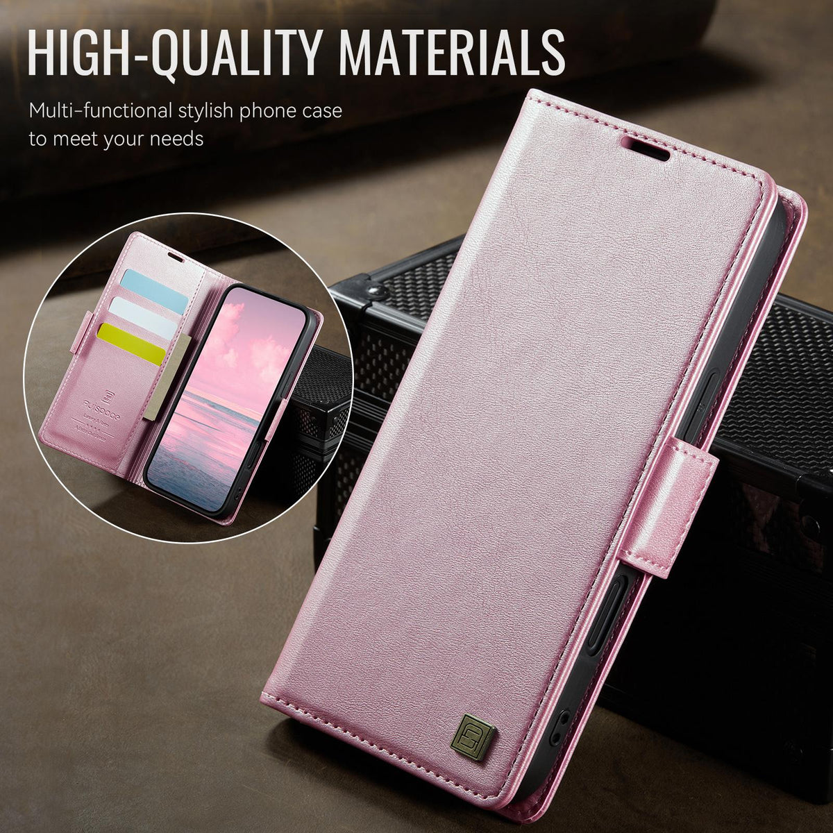 Compatible with iPhone 18 Pro Max & 17 Pro Max AutSpace A11 Side Buckle MagSafe Magnetic RFID Phone Leather Case - Rose Gold
