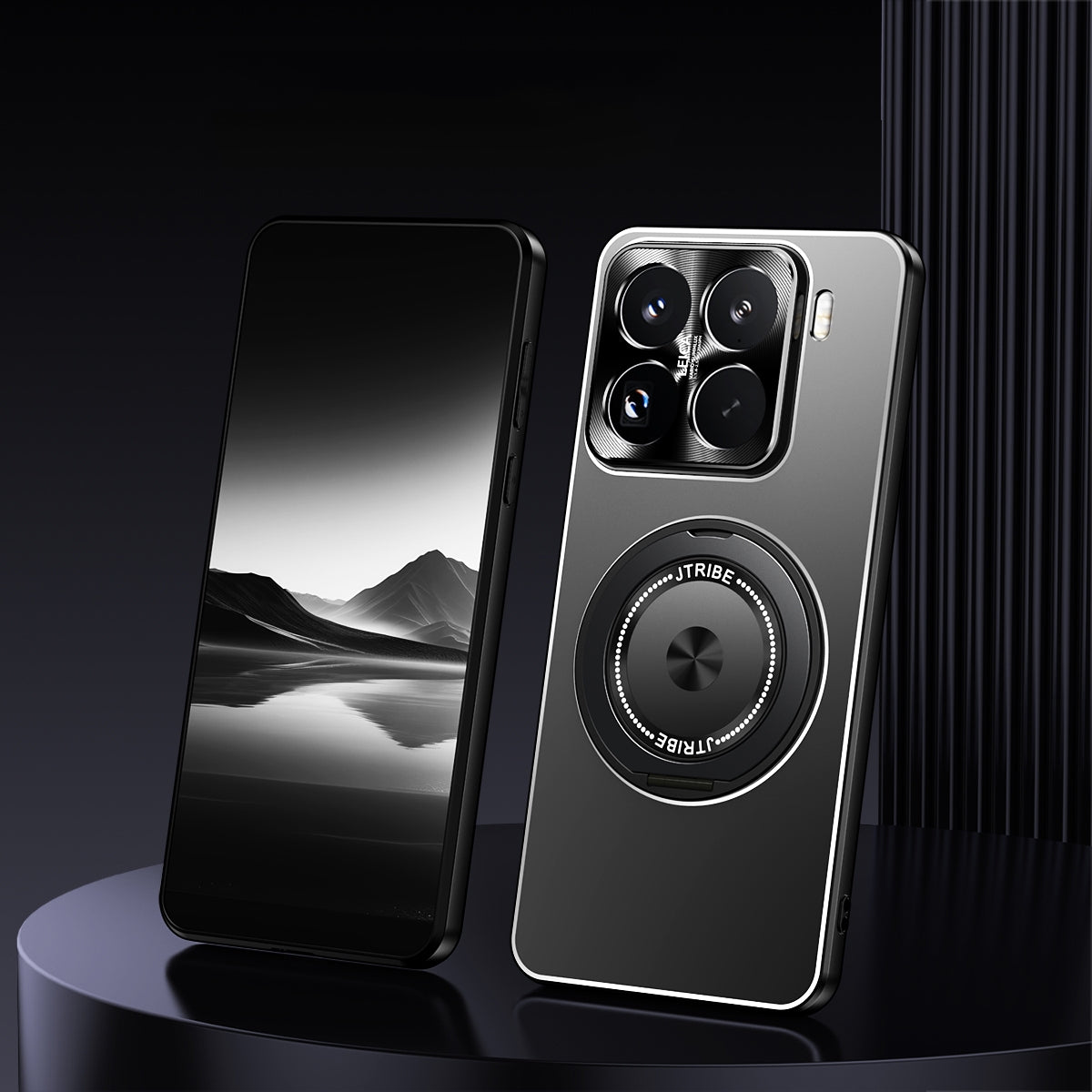 For Xiaomi 15 Pro Rotating Holder Frosted Metal Phone Case(Black)