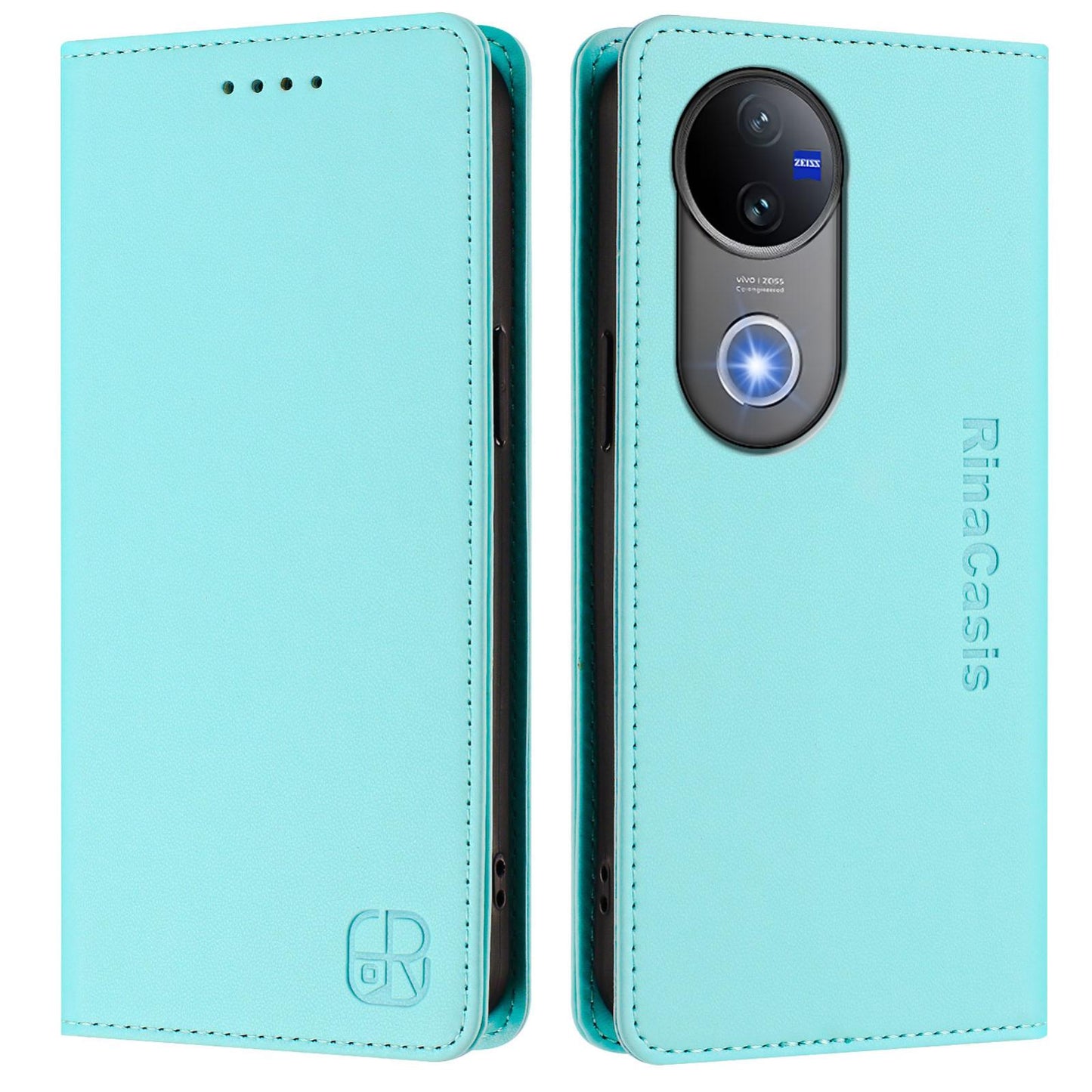 For vivo V50 5G Global RC01 Dual-Folded Magnetic Suction RFID Leather Phone Case(Mint Green)