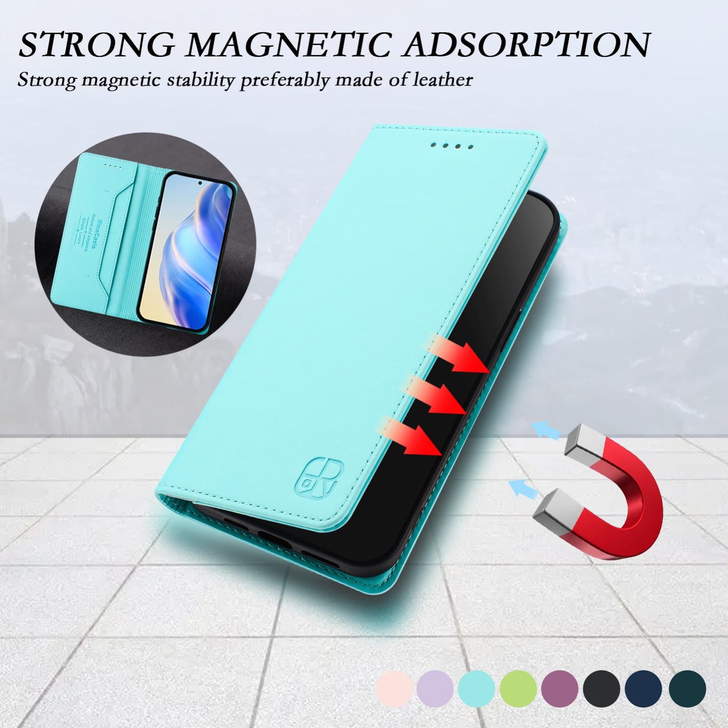 For vivo V50 5G Global RC01 Dual-Folded Magnetic Suction RFID Leather Phone Case(Mint Green)