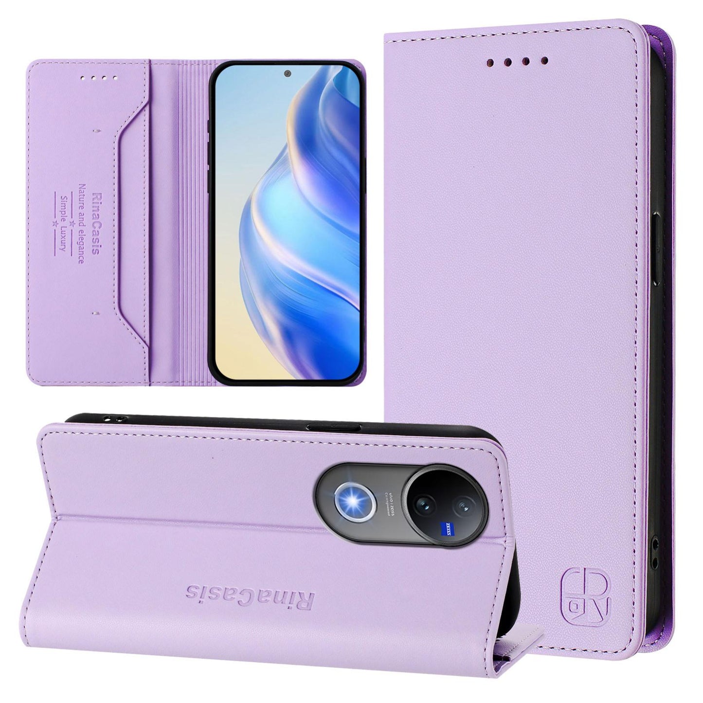 For vivo V50 5G Global RC01 Dual-Folded Magnetic Suction RFID Leather Phone Case(Light Purple)