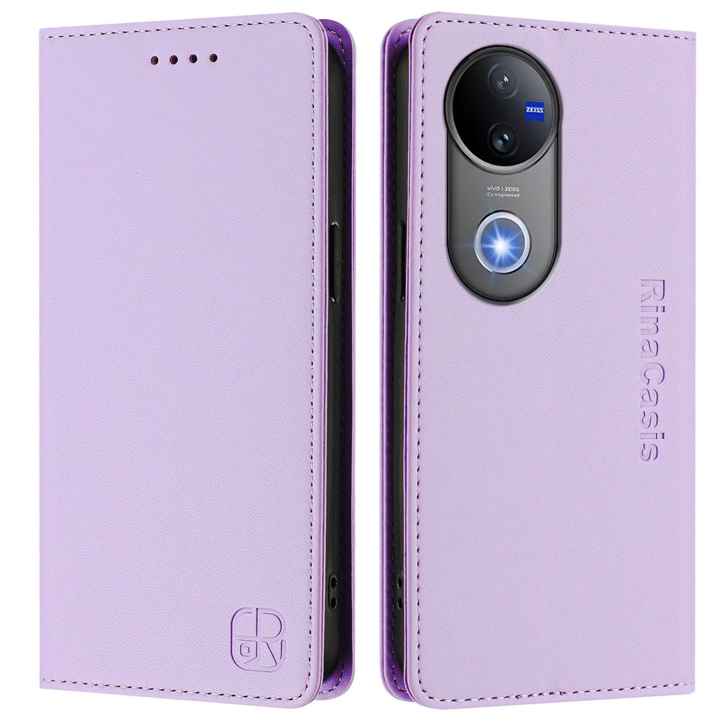 For vivo V50 5G Global RC01 Dual-Folded Magnetic Suction RFID Leather Phone Case(Light Purple)
