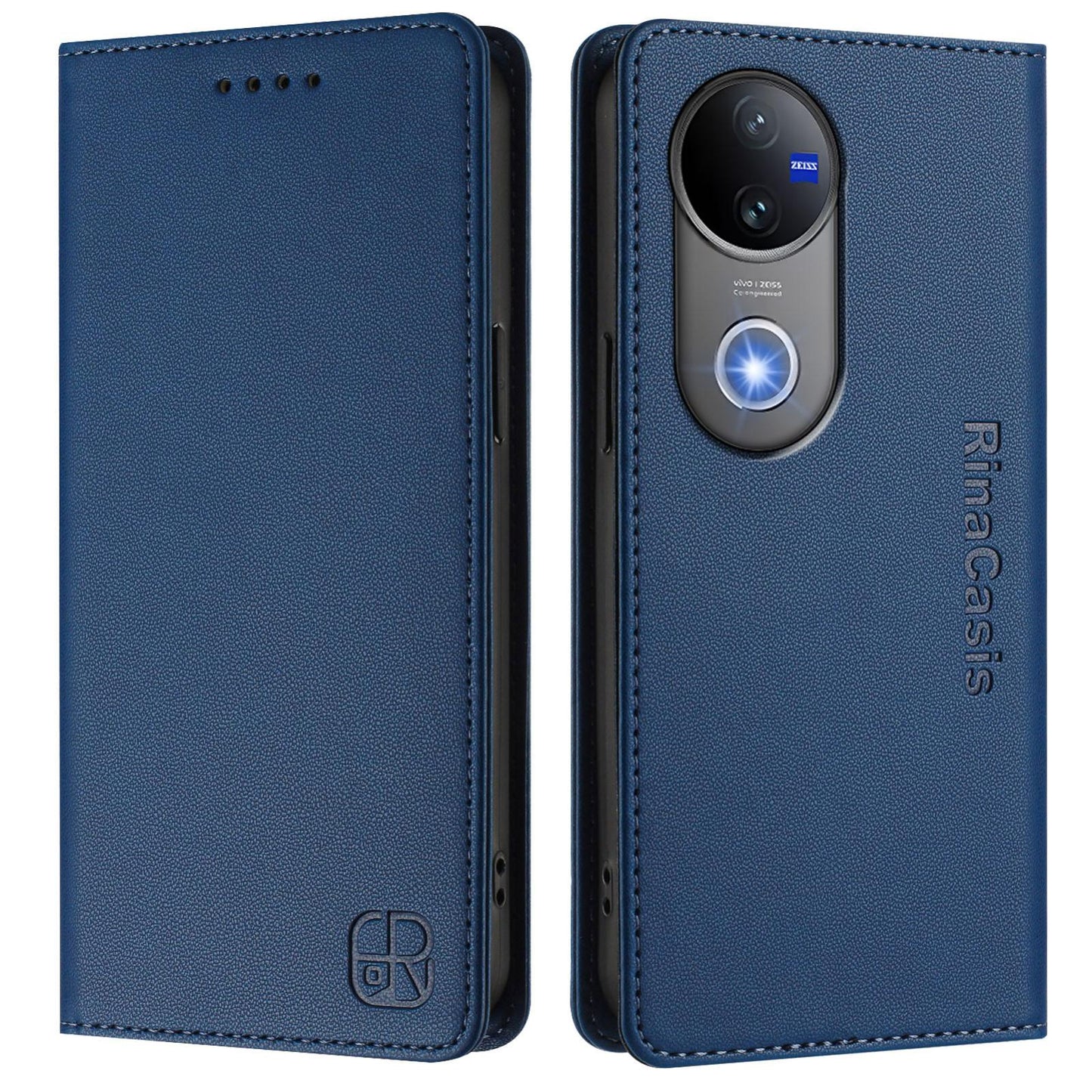 For vivo V50 5G Global RC01 Dual-Folded Magnetic Suction RFID Leather Phone Case(Dark Blue)