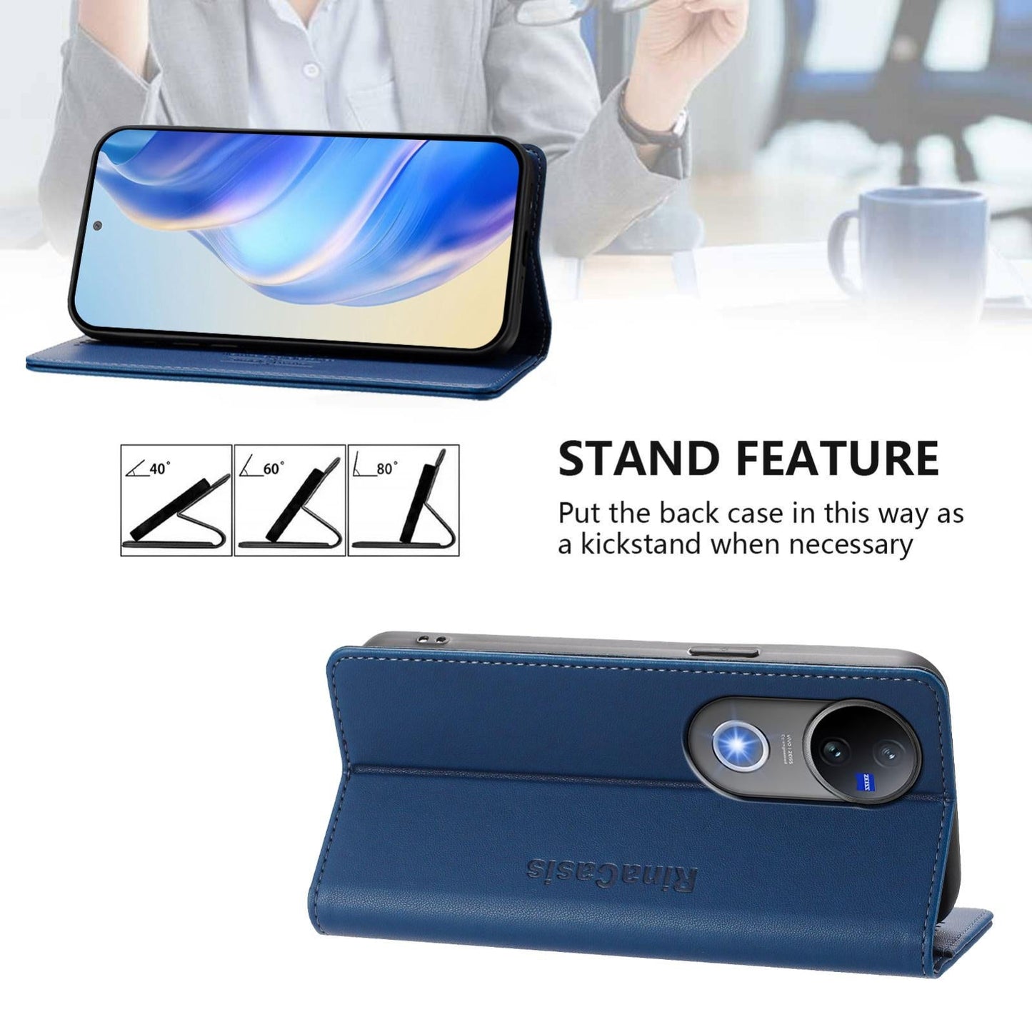 For vivo V50 5G Global RC01 Dual-Folded Magnetic Suction RFID Leather Phone Case(Dark Blue)