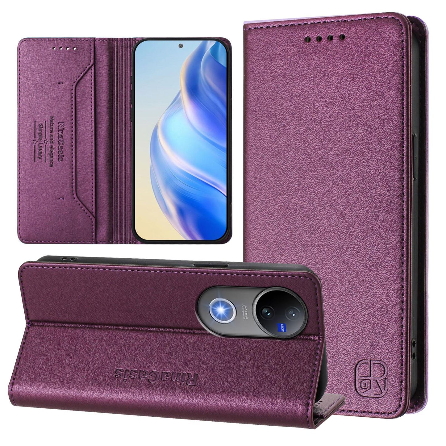 For vivo V50 5G Global RC01 Dual-Folded Magnetic Suction RFID Leather Phone Case(Violet)