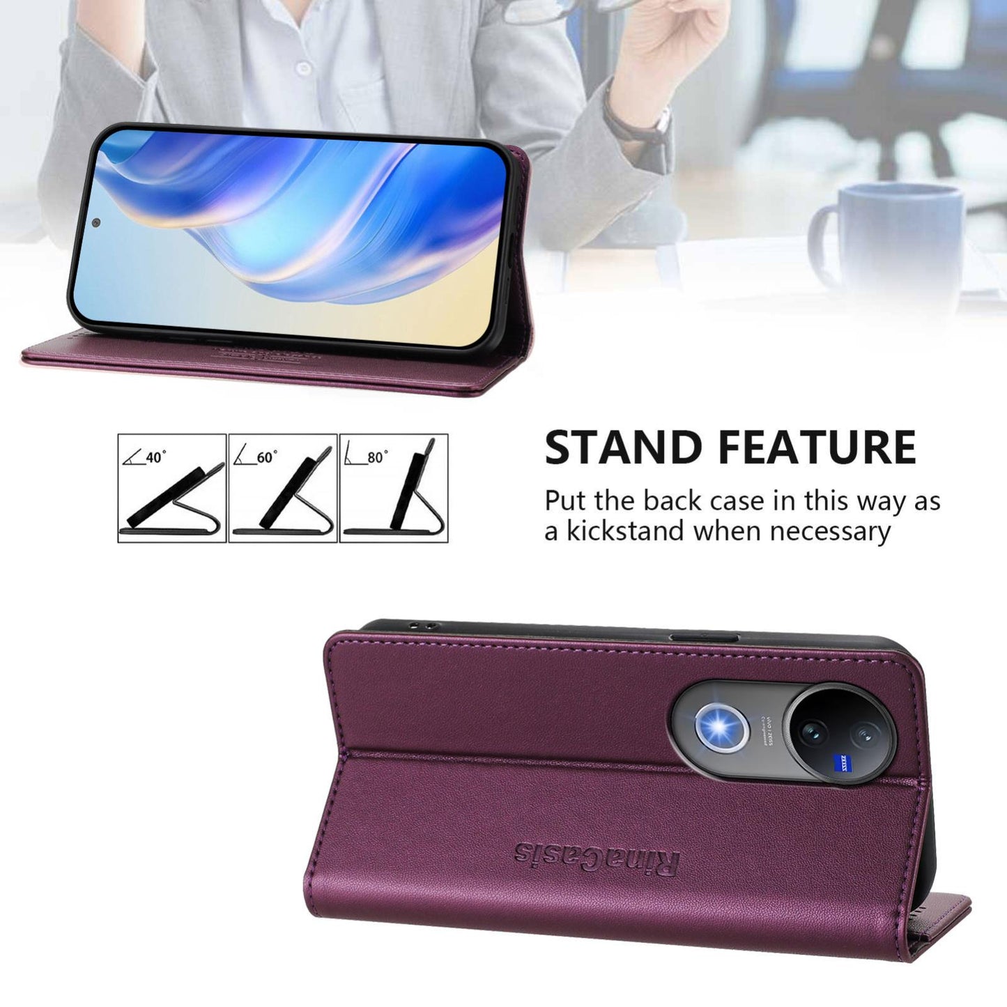 For vivo V50 5G Global RC01 Dual-Folded Magnetic Suction RFID Leather Phone Case(Violet)
