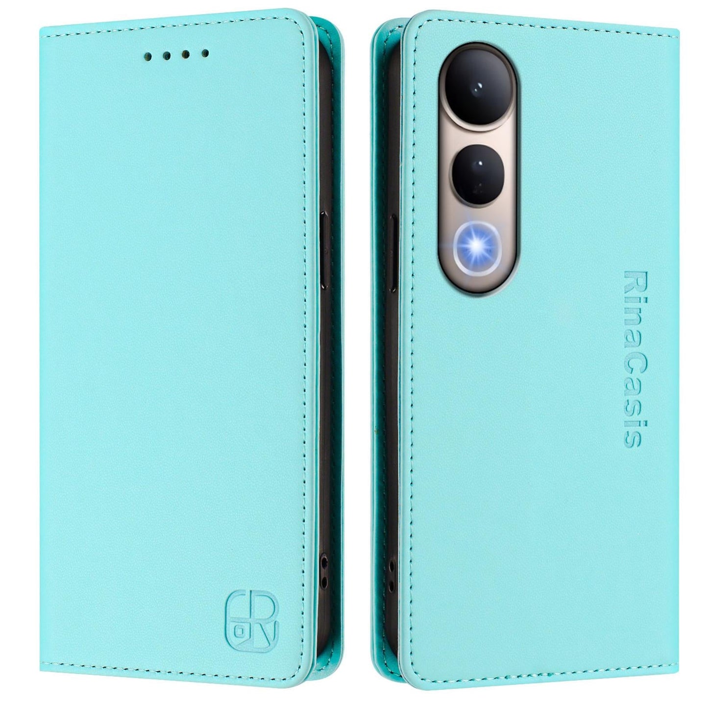 For vivo V50 Lite 5G RC01 Dual-Folded Magnetic Suction RFID Leather Phone Case(Mint Green)