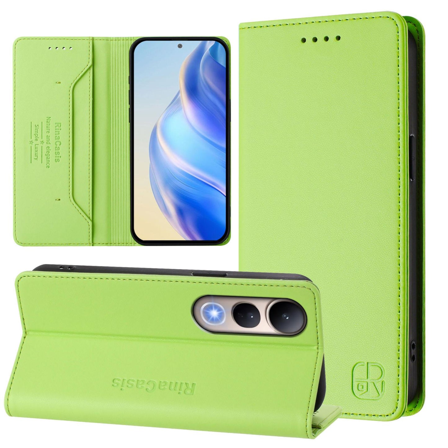 For vivo V50 Lite 5G RC01 Dual-Folded Magnetic Suction RFID Leather Phone Case(Grass Green)