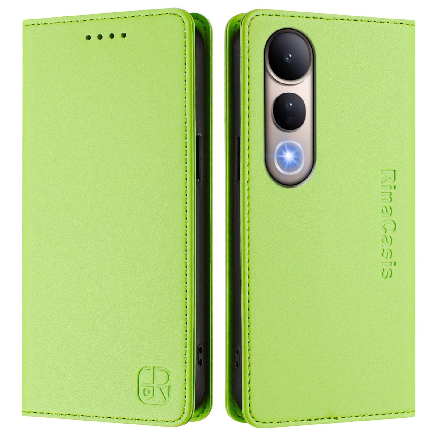 For vivo V50 Lite 5G RC01 Dual-Folded Magnetic Suction RFID Leather Phone Case(Grass Green)