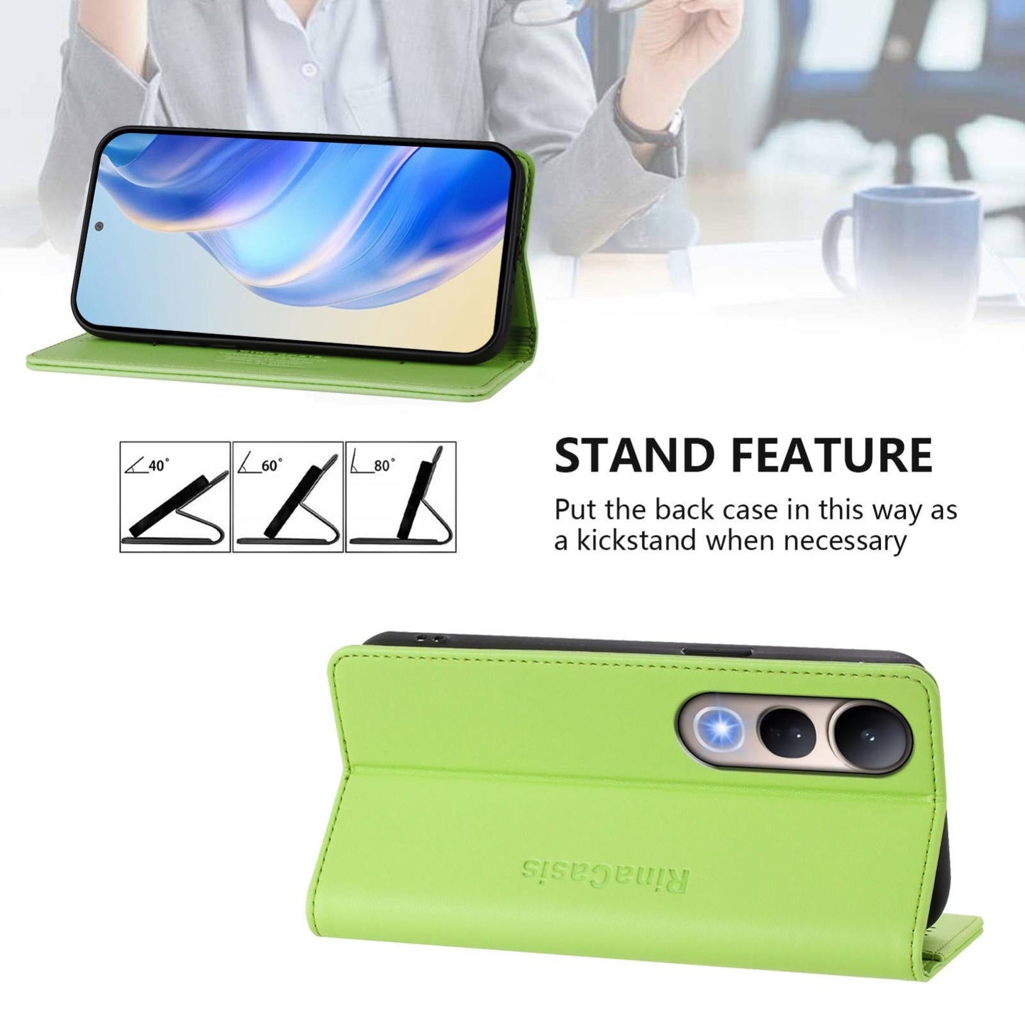 For vivo V50 Lite 5G RC01 Dual-Folded Magnetic Suction RFID Leather Phone Case(Grass Green)