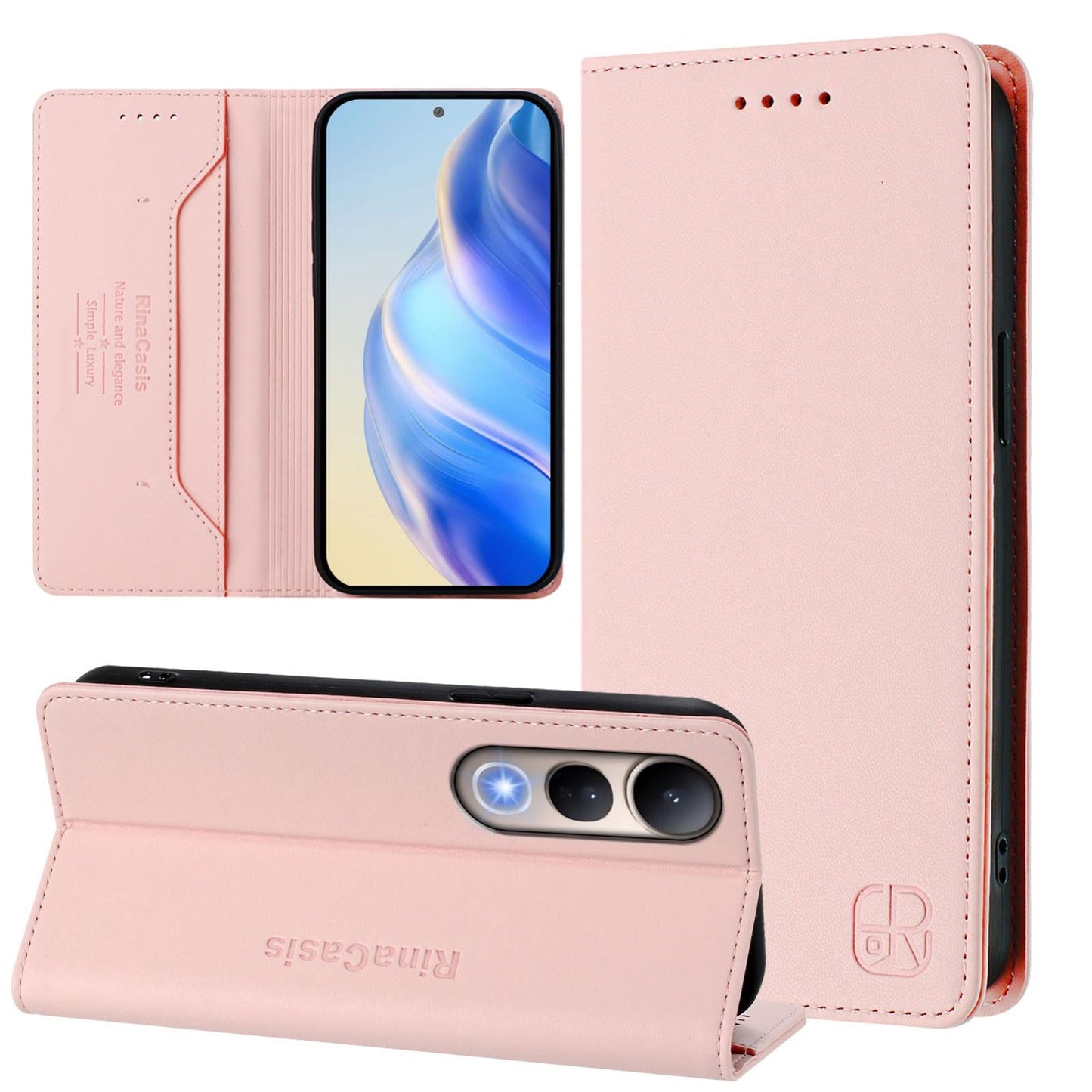 For vivo V50 Lite 5G RC01 Dual-Folded Magnetic Suction RFID Leather Phone Case(Pink)