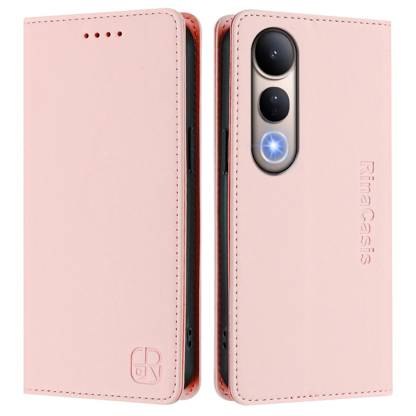 For vivo V50 Lite 5G RC01 Dual-Folded Magnetic Suction RFID Leather Phone Case(Pink)