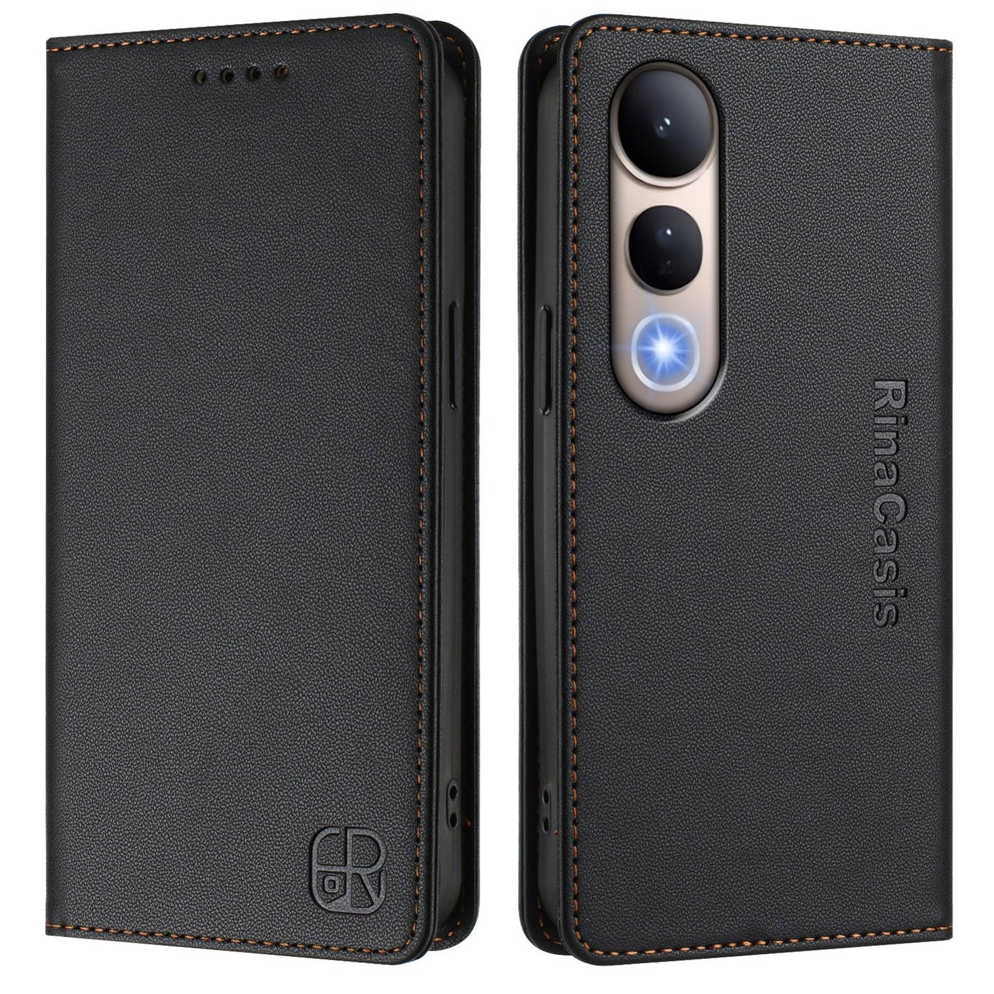 For vivo V50 Lite 5G RC01 Dual-Folded Magnetic Suction RFID Leather Phone Case(Black)