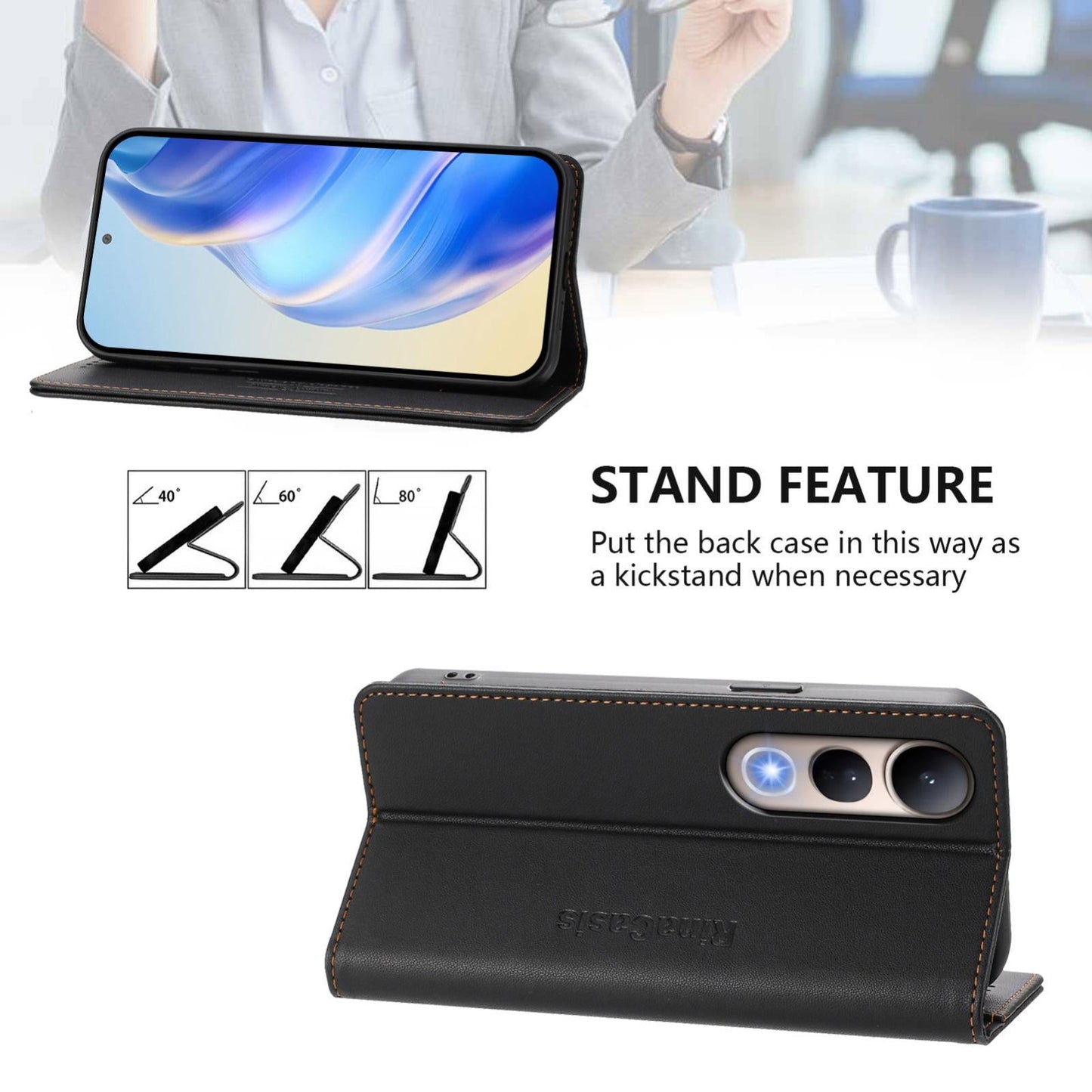 For vivo V50 Lite 5G RC01 Dual-Folded Magnetic Suction RFID Leather Phone Case(Black)