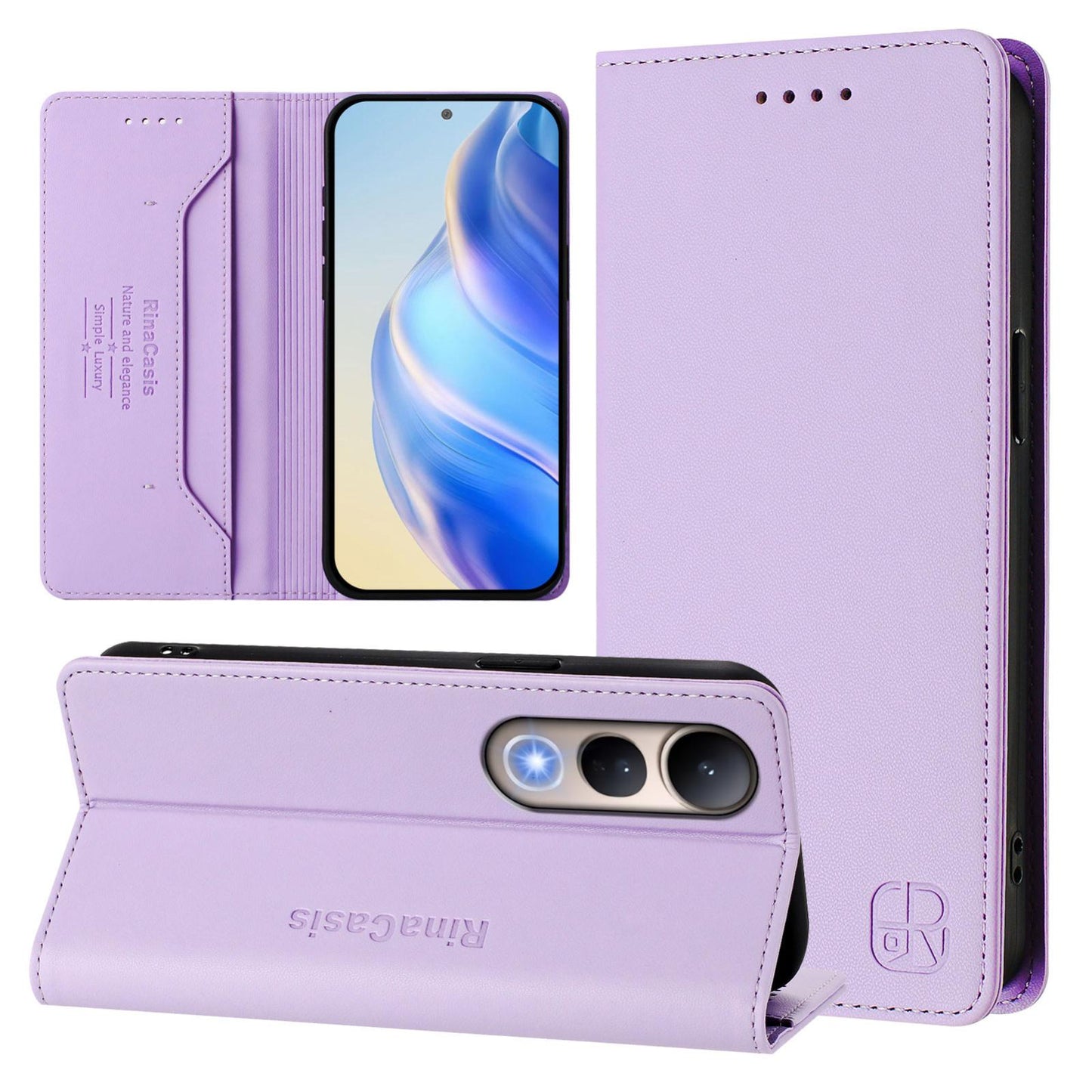 For vivo V50 Lite 5G RC01 Dual-Folded Magnetic Suction RFID Leather Phone Case(Light Purple)