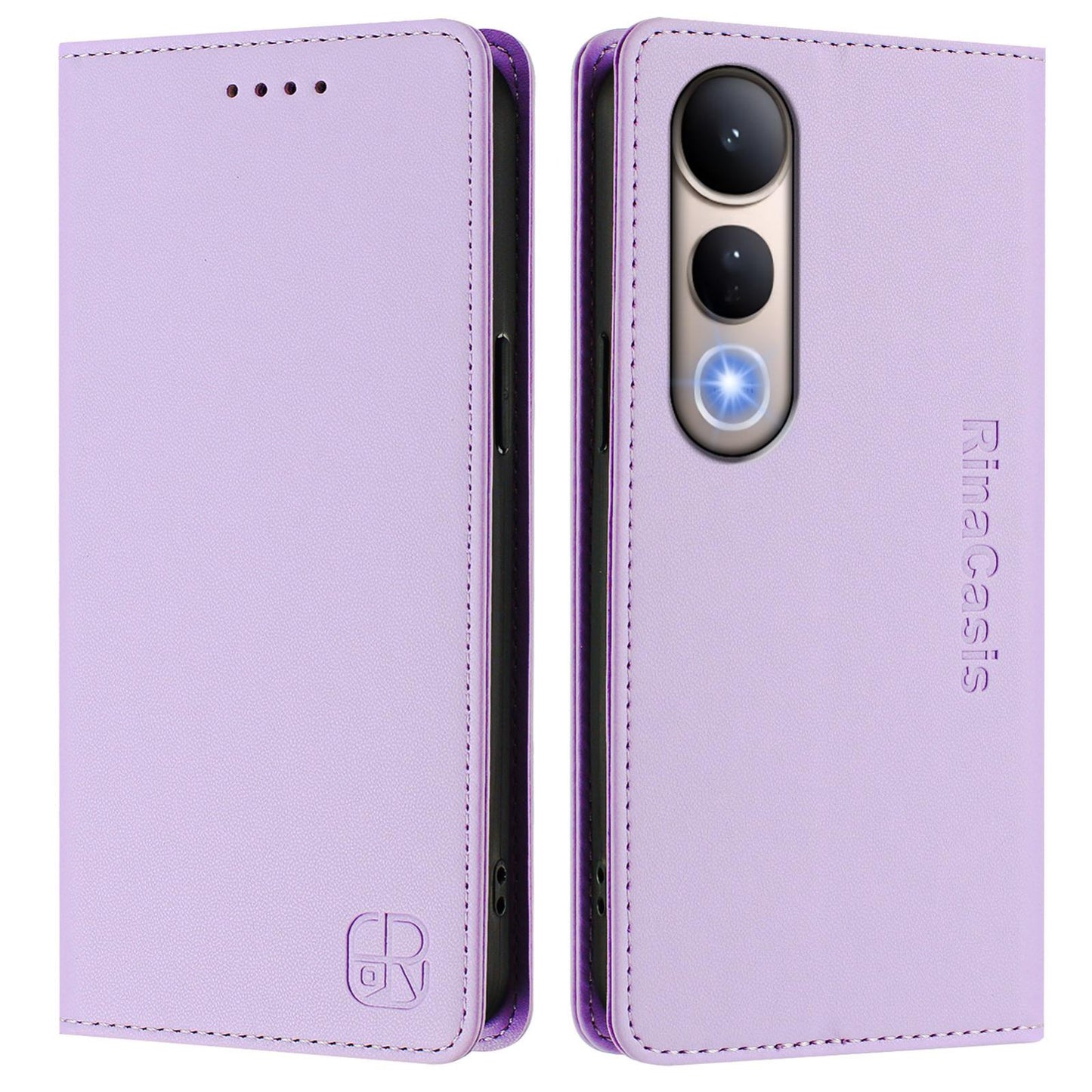 For vivo V50 Lite 5G RC01 Dual-Folded Magnetic Suction RFID Leather Phone Case(Light Purple)