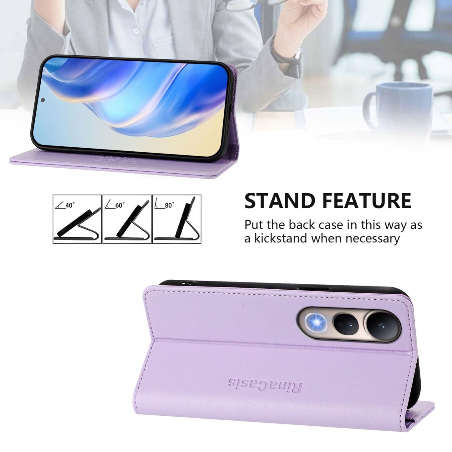 For vivo V50 Lite 5G RC01 Dual-Folded Magnetic Suction RFID Leather Phone Case(Light Purple)