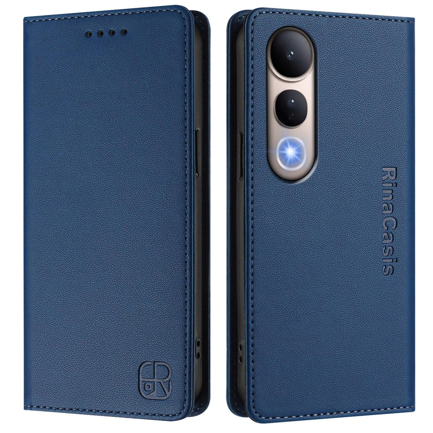 For vivo V50 Lite 5G RC01 Dual-Folded Magnetic Suction RFID Leather Phone Case(Dark Blue)