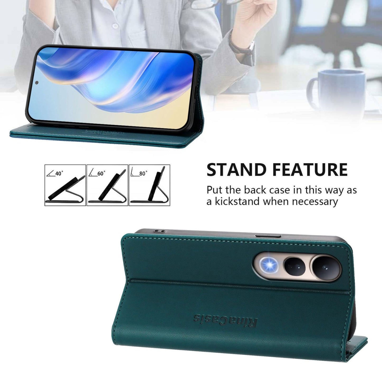 For vivo V50 Lite 5G RC01 Dual-Folded Magnetic Suction RFID Leather Phone Case(Dark Green)