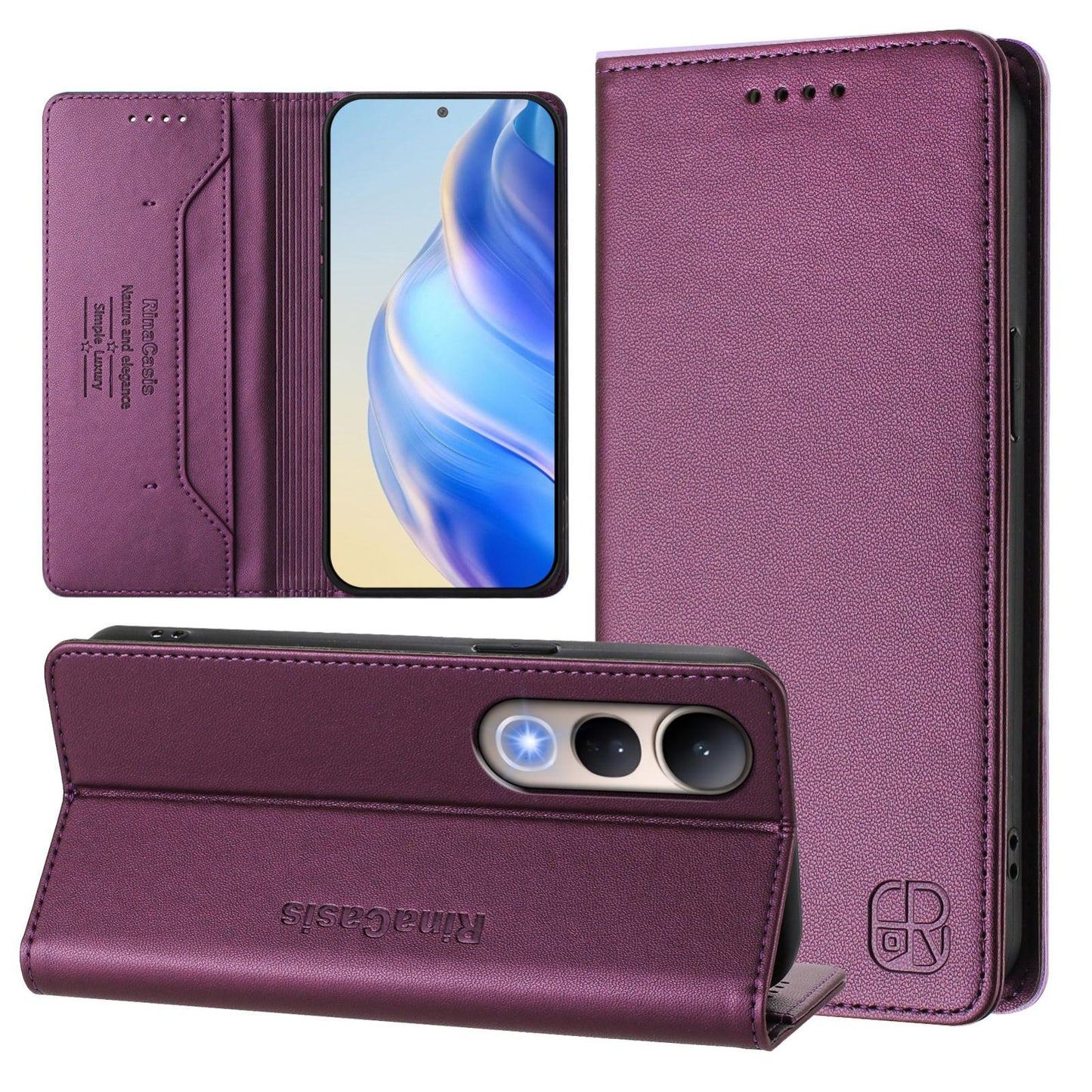 For vivo V50 Lite 5G RC01 Dual-Folded Magnetic Suction RFID Leather Phone Case(Violet)