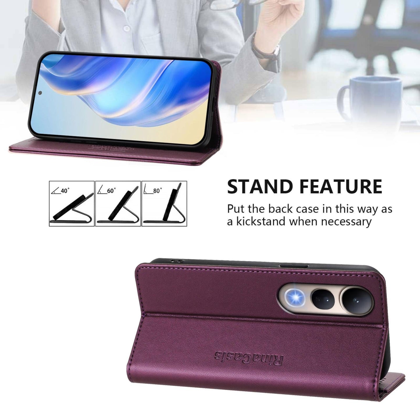 For vivo V50 Lite 5G RC01 Dual-Folded Magnetic Suction RFID Leather Phone Case(Violet)